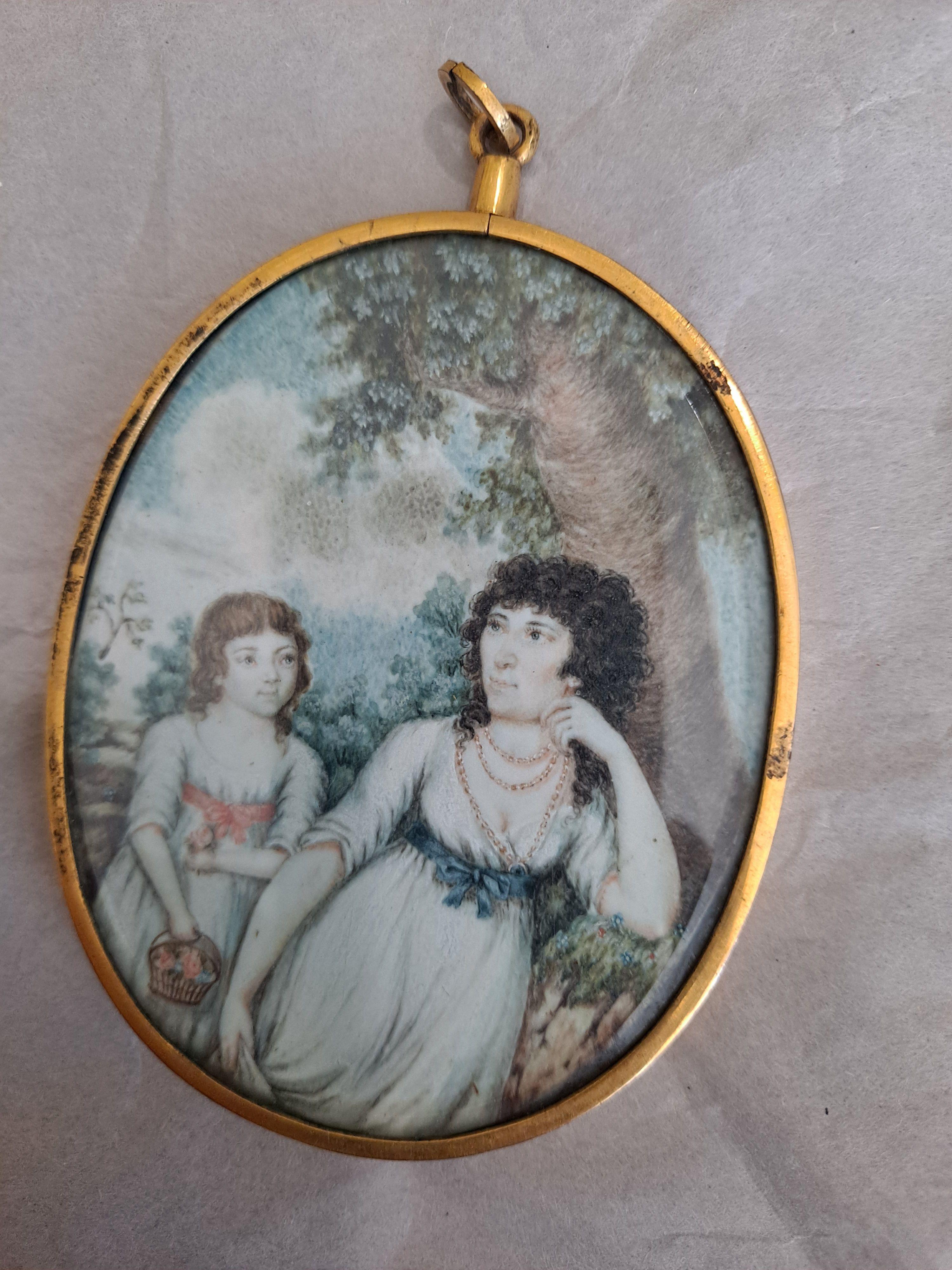 Miniature de portrait de mère et d'enfant du 18e-19e siècle

4x2.75x.1/8