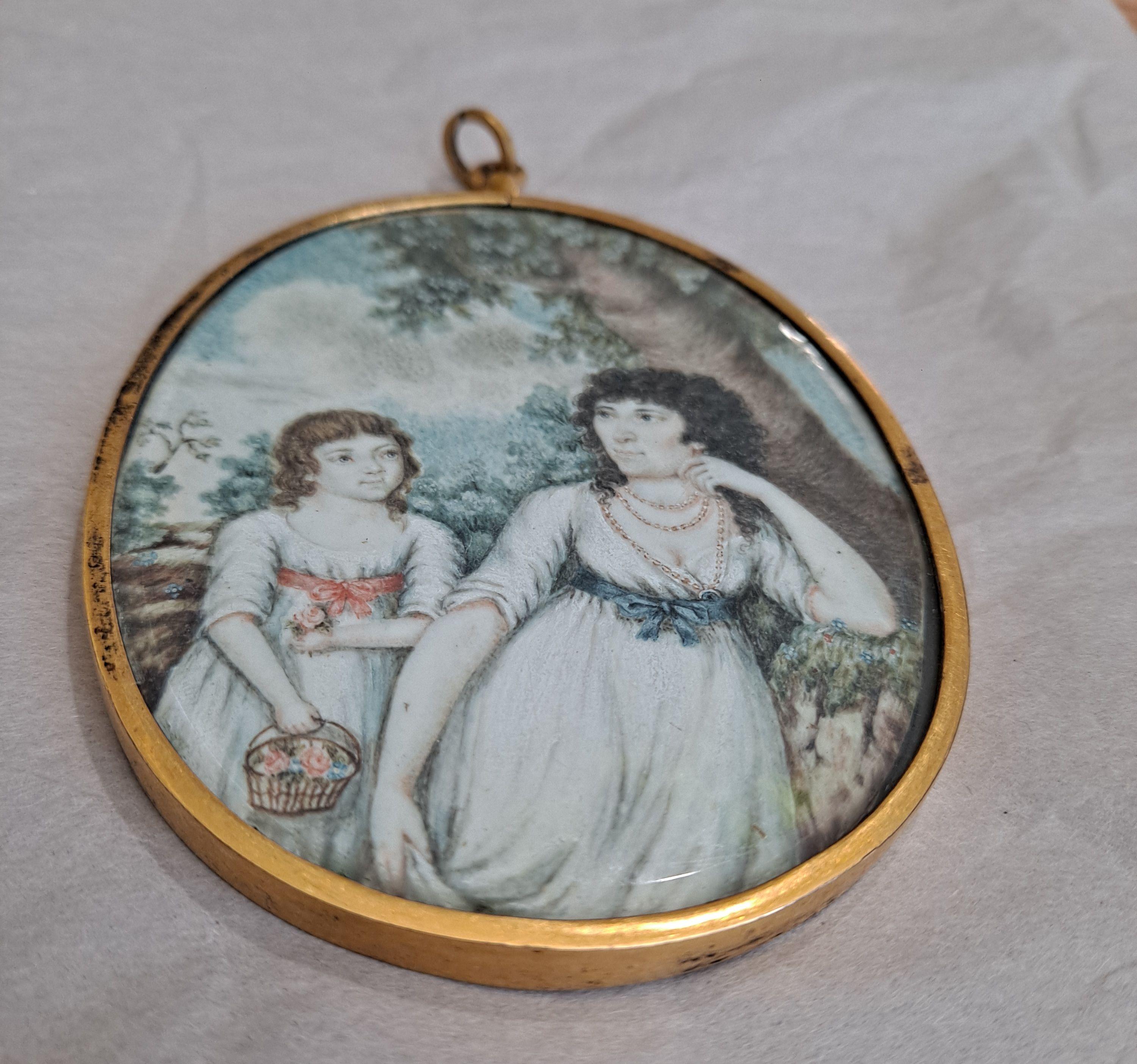 Baroque Miniature de portrait de mère et d'enfant du 18e-19e siècle en vente