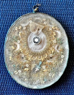 18th - 19th Century Portrait Miniature St George and the Dragon Gold Woven Silk