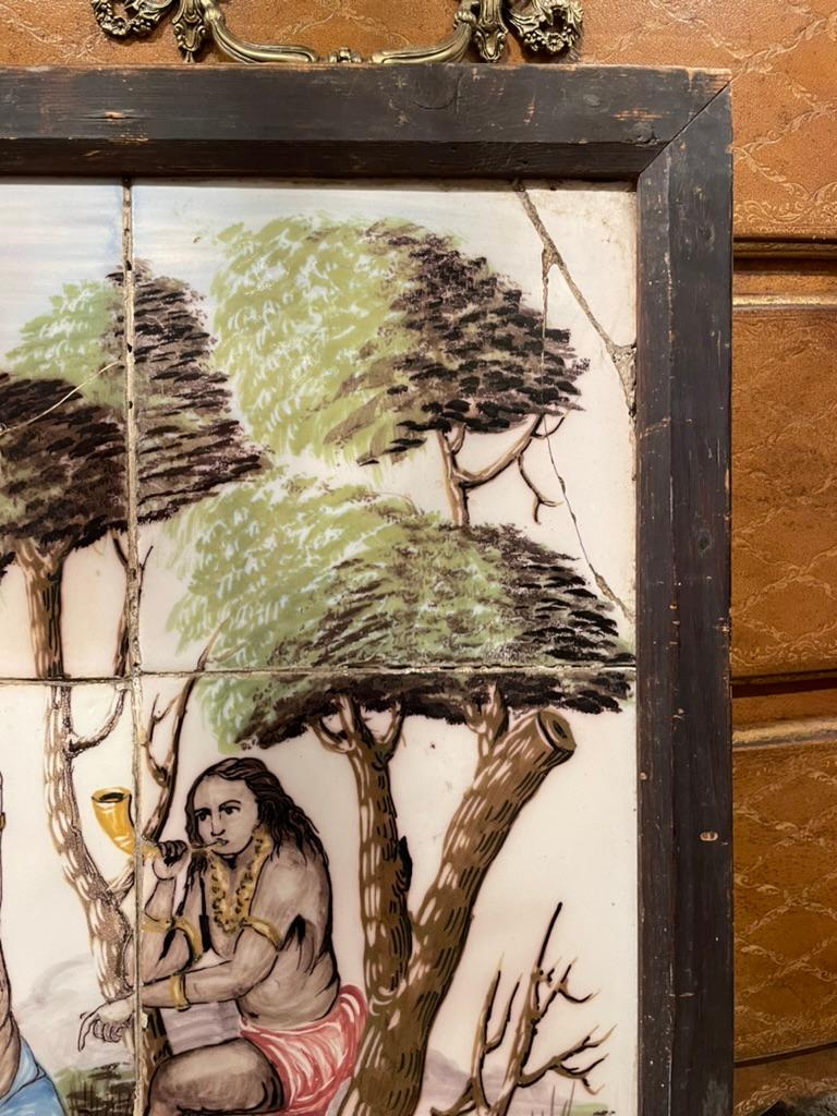 18th/19th Century Portuguese Tile Painting of Native Americans  In Good Condition For Sale In Stamford, CT