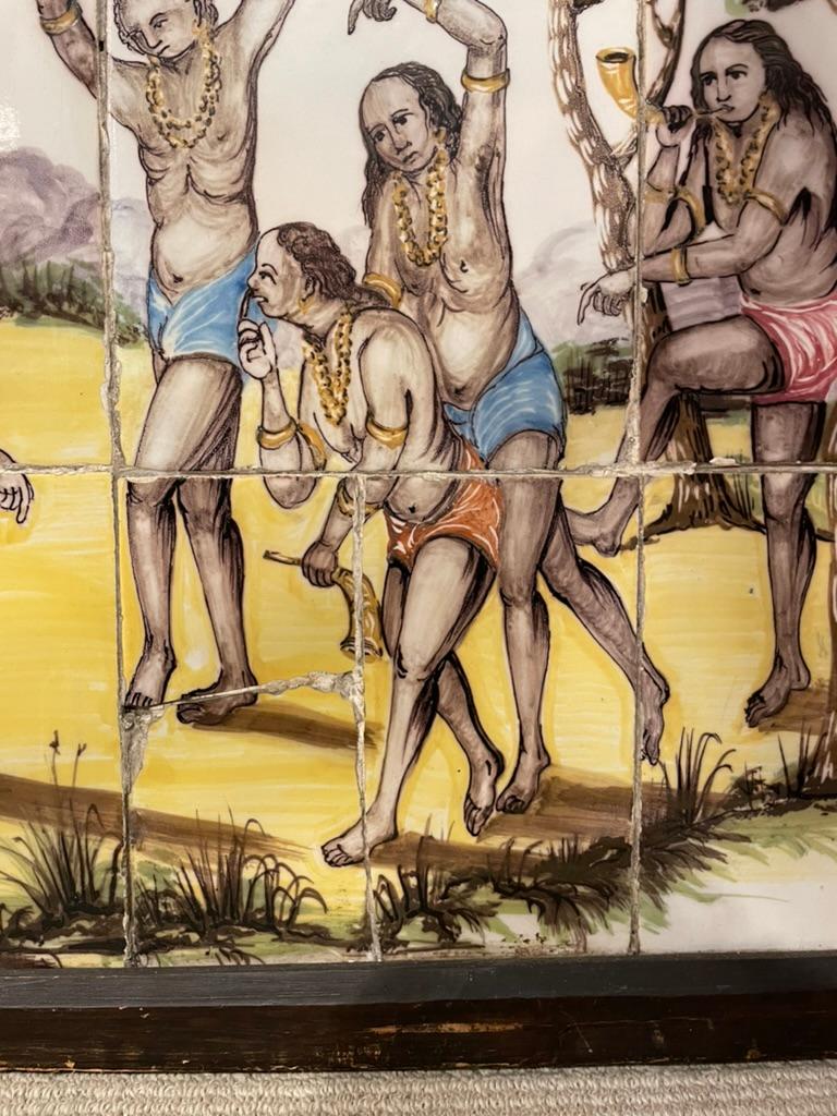 Céramique Peinture portugaise du 18e/19e siècle représentant des amérindiens en vente