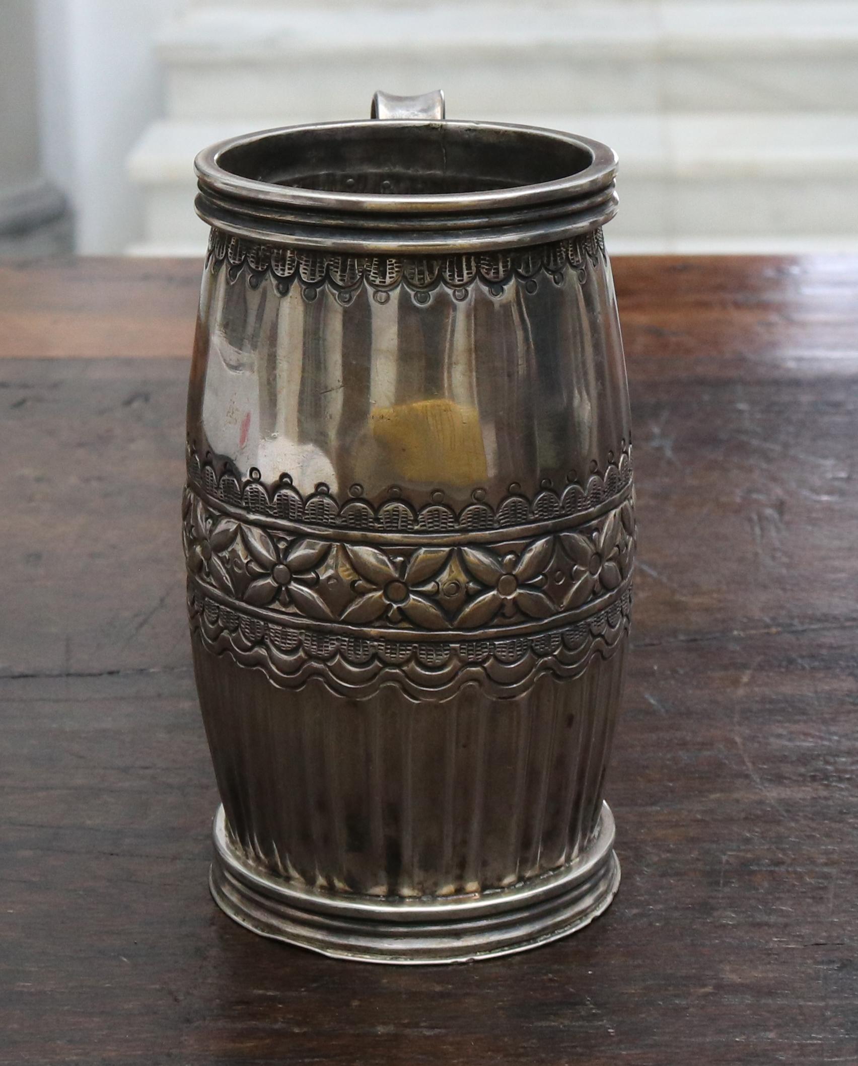 18th Century and Earlier 18th-19th Century Possibly Bolivian Barrel Shaped Silver Cup with Handle