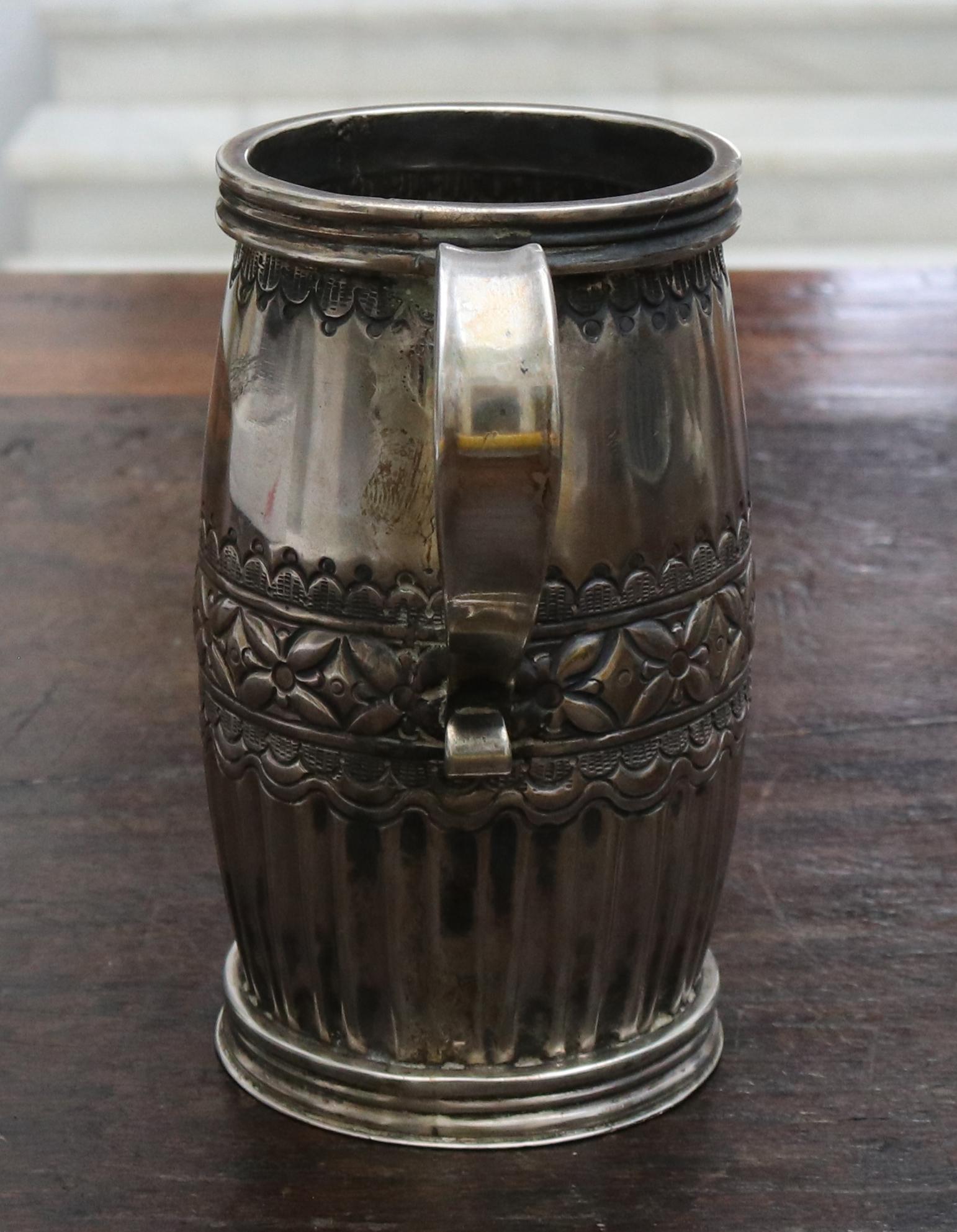 18th-19th Century Possibly Bolivian Barrel Shaped Silver Cup with Handle 3