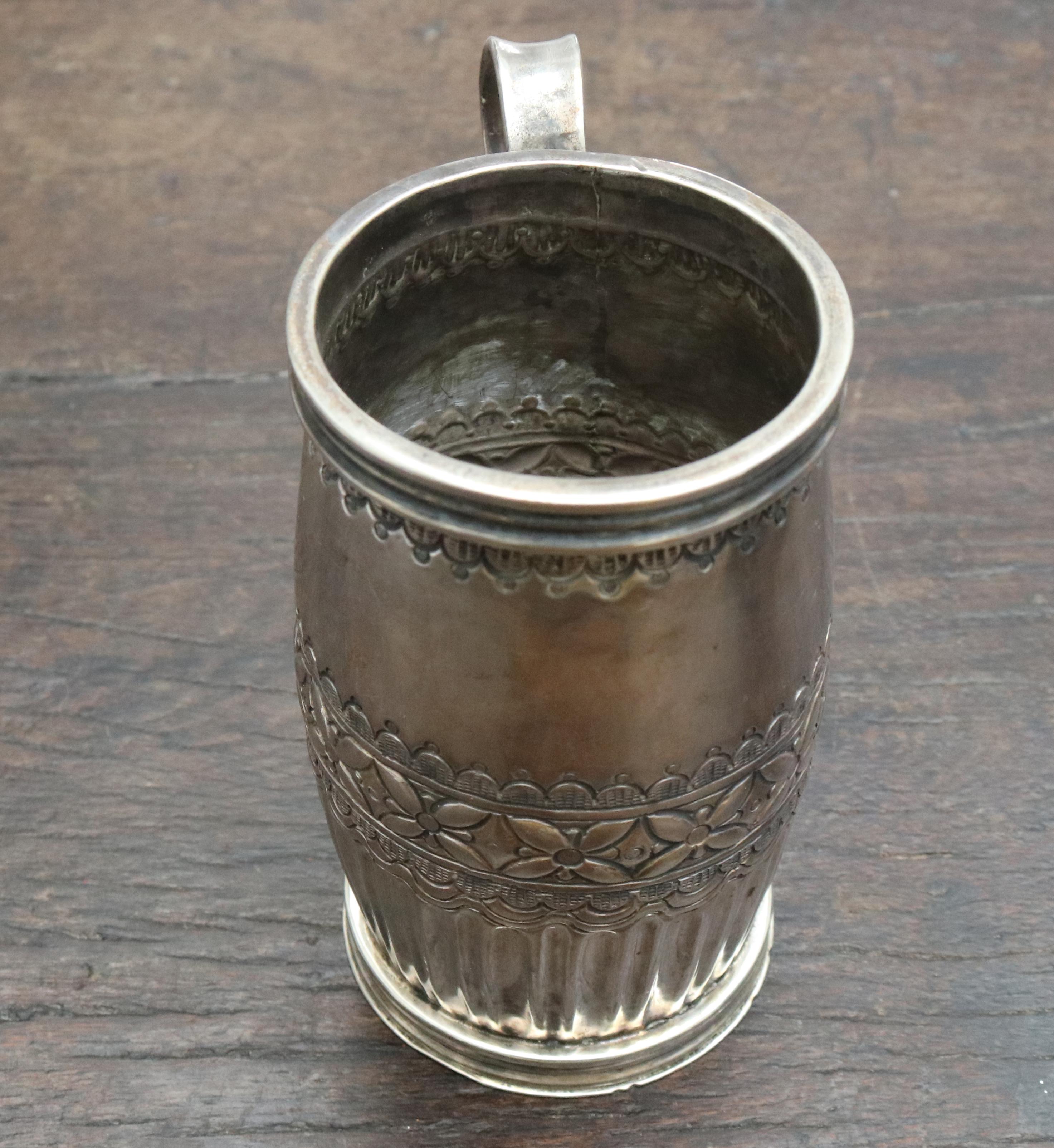 18th-19th Century Possibly Bolivian Barrel Shaped Silver Cup with Handle 4