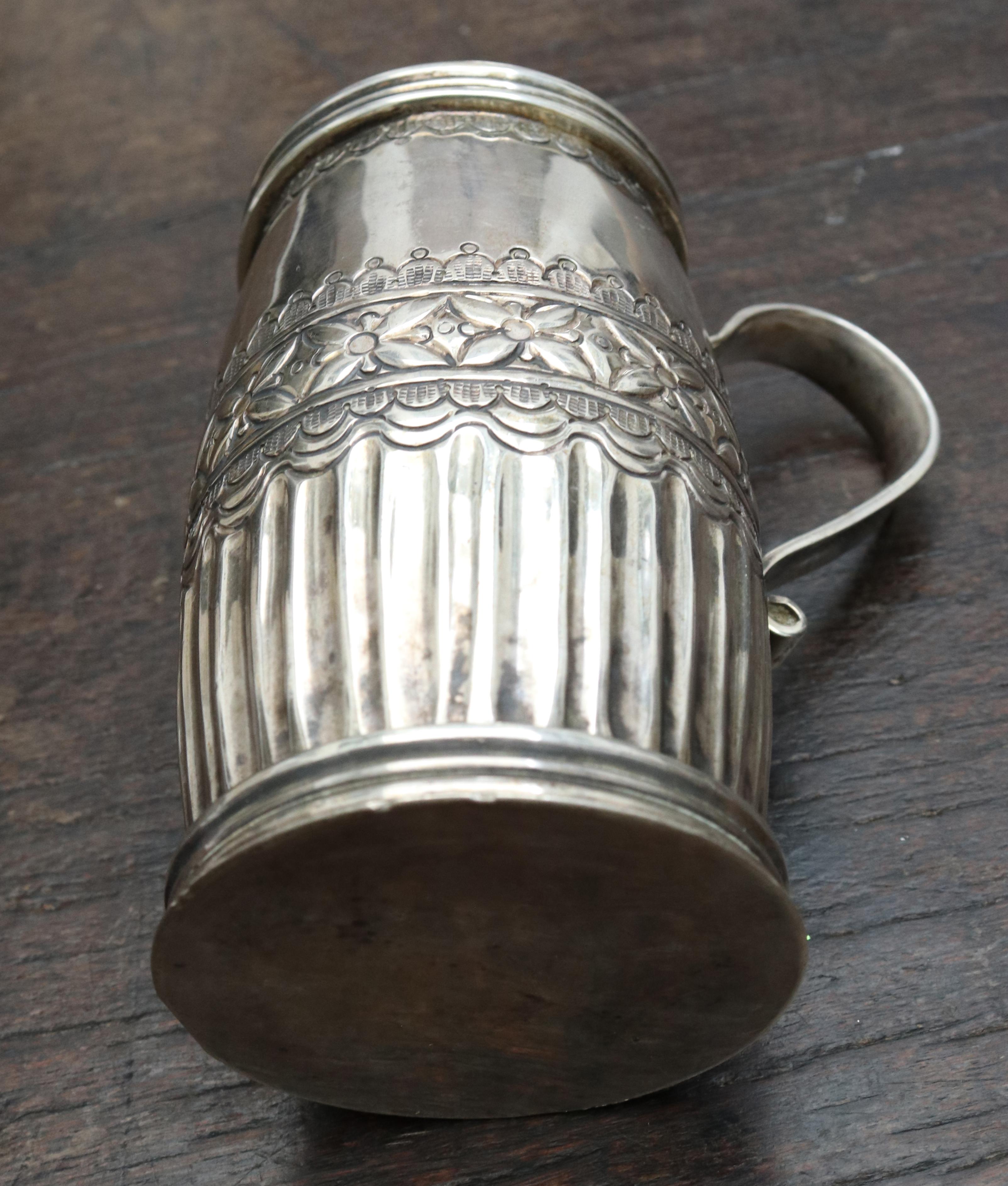18th-19th Century Possibly Bolivian Barrel Shaped Silver Cup with Handle 5