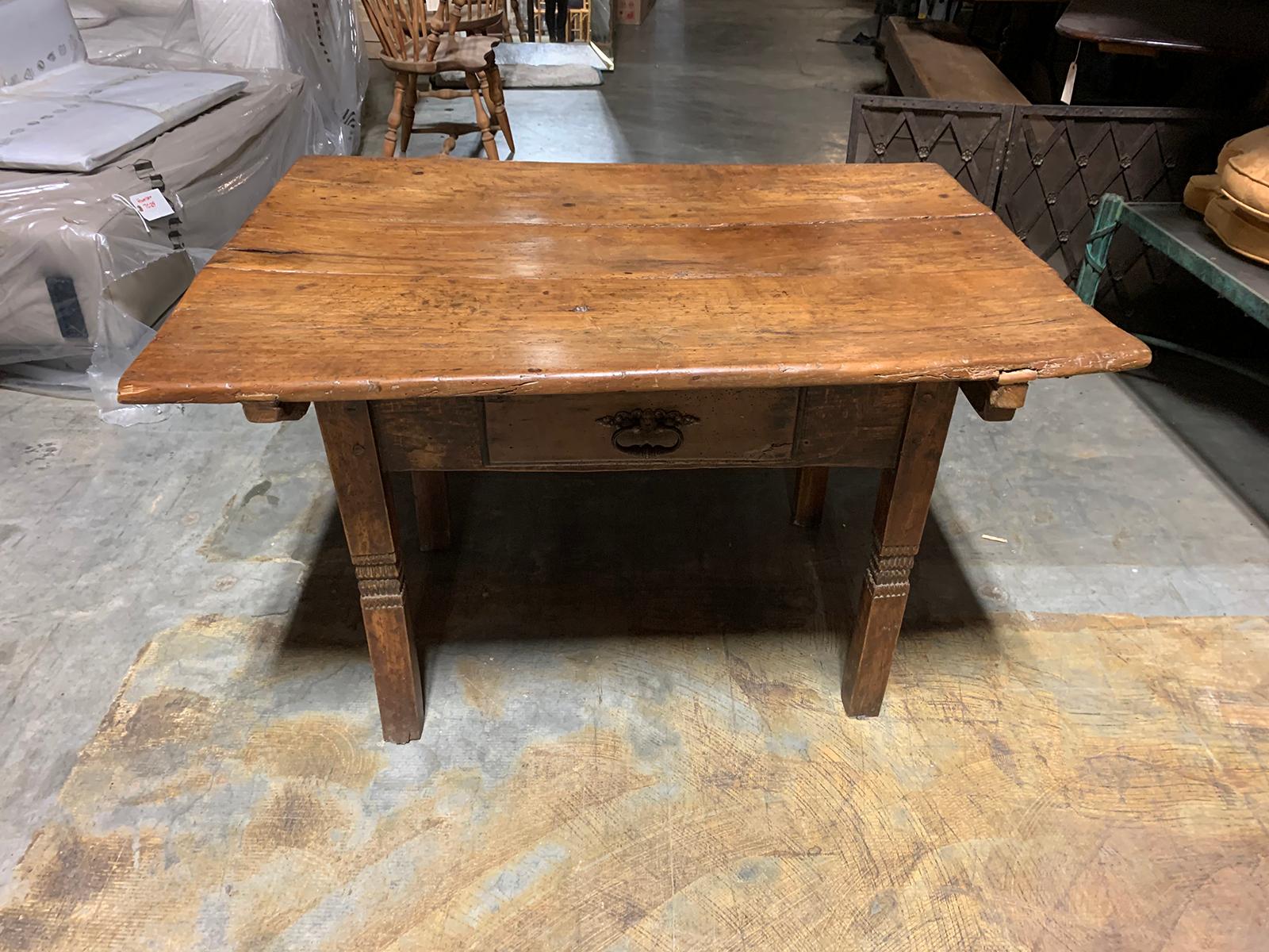 18th-19th Century Primitive Table, Probably French, One Drawer For Sale 8