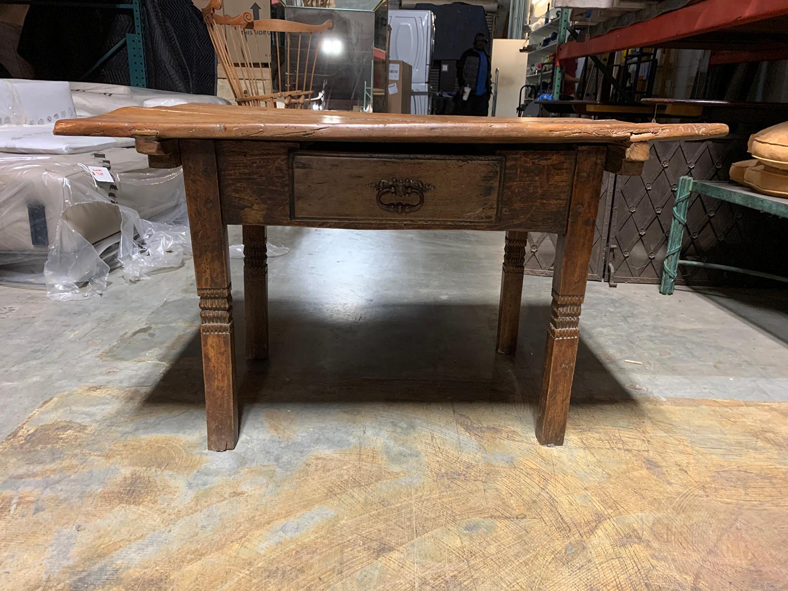 18th-19th century primitive table, probably French, one drawer
Top lifts off, separate pieces.