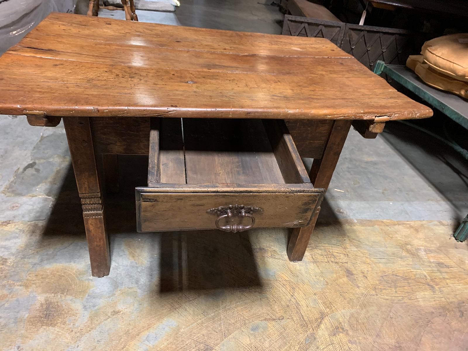 Wood 18th-19th Century Primitive Table, Probably French, One Drawer For Sale