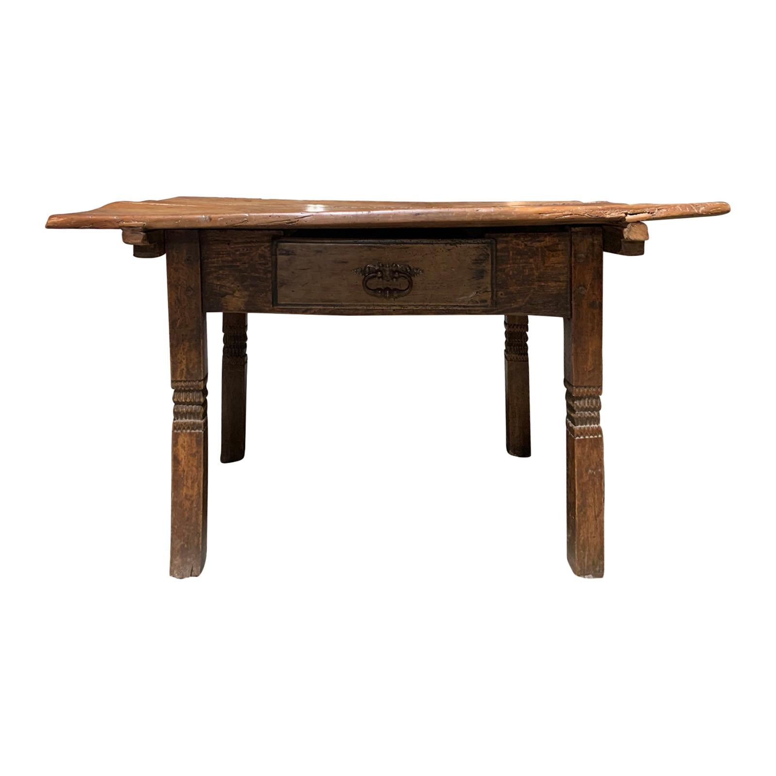 18th-19th Century Primitive Table, Probably French, One Drawer For Sale