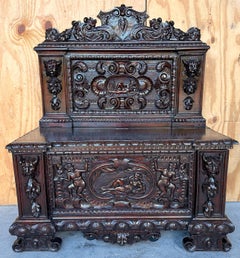 18th/19th Century Renaissance Revival Carved  Figural Walnut Bench