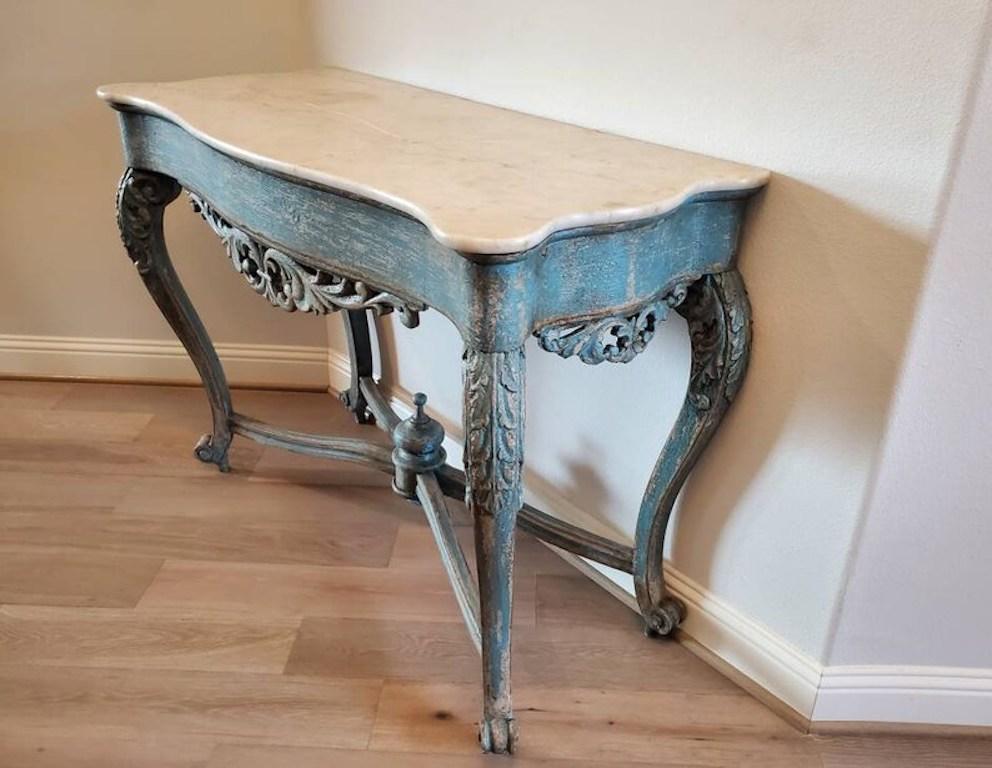 A stunning and impressive size Continental (Italian or Swedish, possibly French) carved and painted antique console table. circa 1800

Born in the late 18th to early 19th century, finely hand-crafted, high quality craftsmanship, construction and