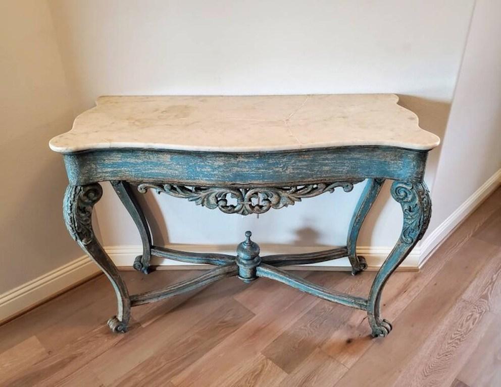 Hand-Painted 18th/19th Century Rococo Louis XV Style Console Table For Sale