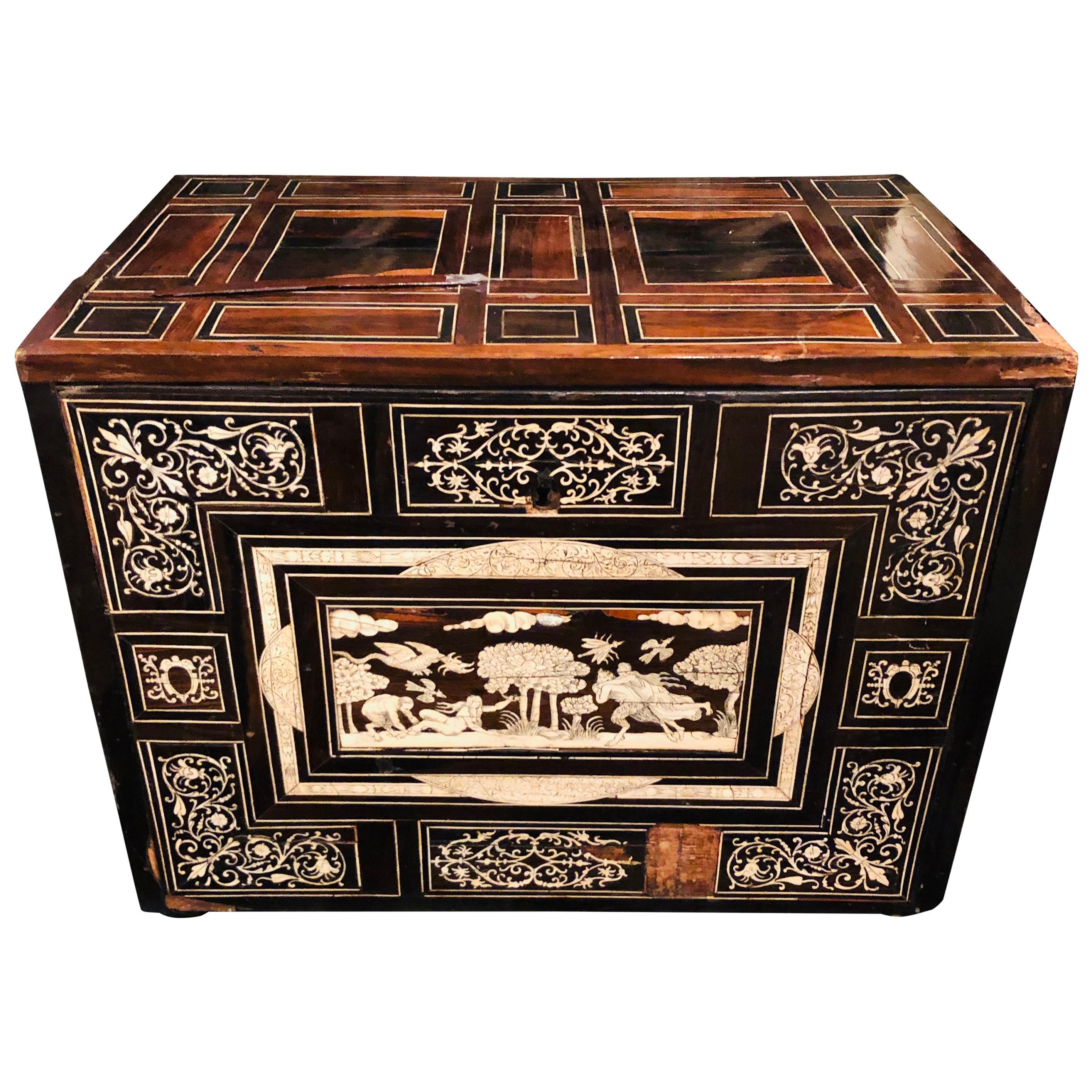 18th-19th Century Rosewood and Ebony Italian Table Cabinet, Box or Mini Trunk