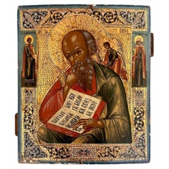 Icono ruso del siglo XVIII / XIX de San Juan el Teólogo en silencio