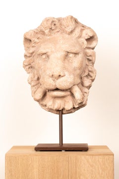 18th–19th Century Spanish Carved Stone Lion’s Head Wall Element