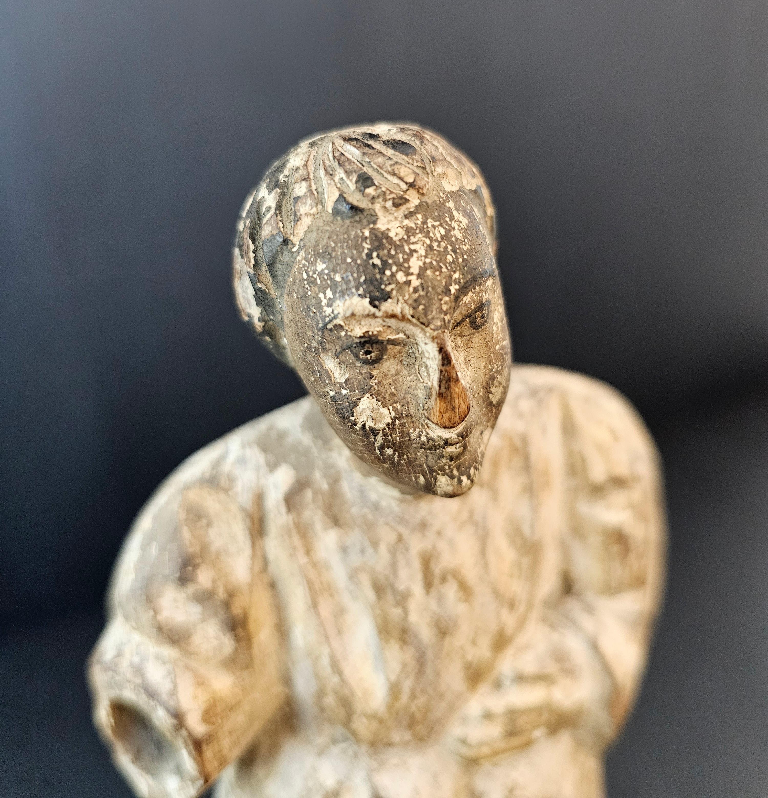 18th/19th Century Spanish Colonial Carved Painted Wooden Santo Altar Figure For Sale 3