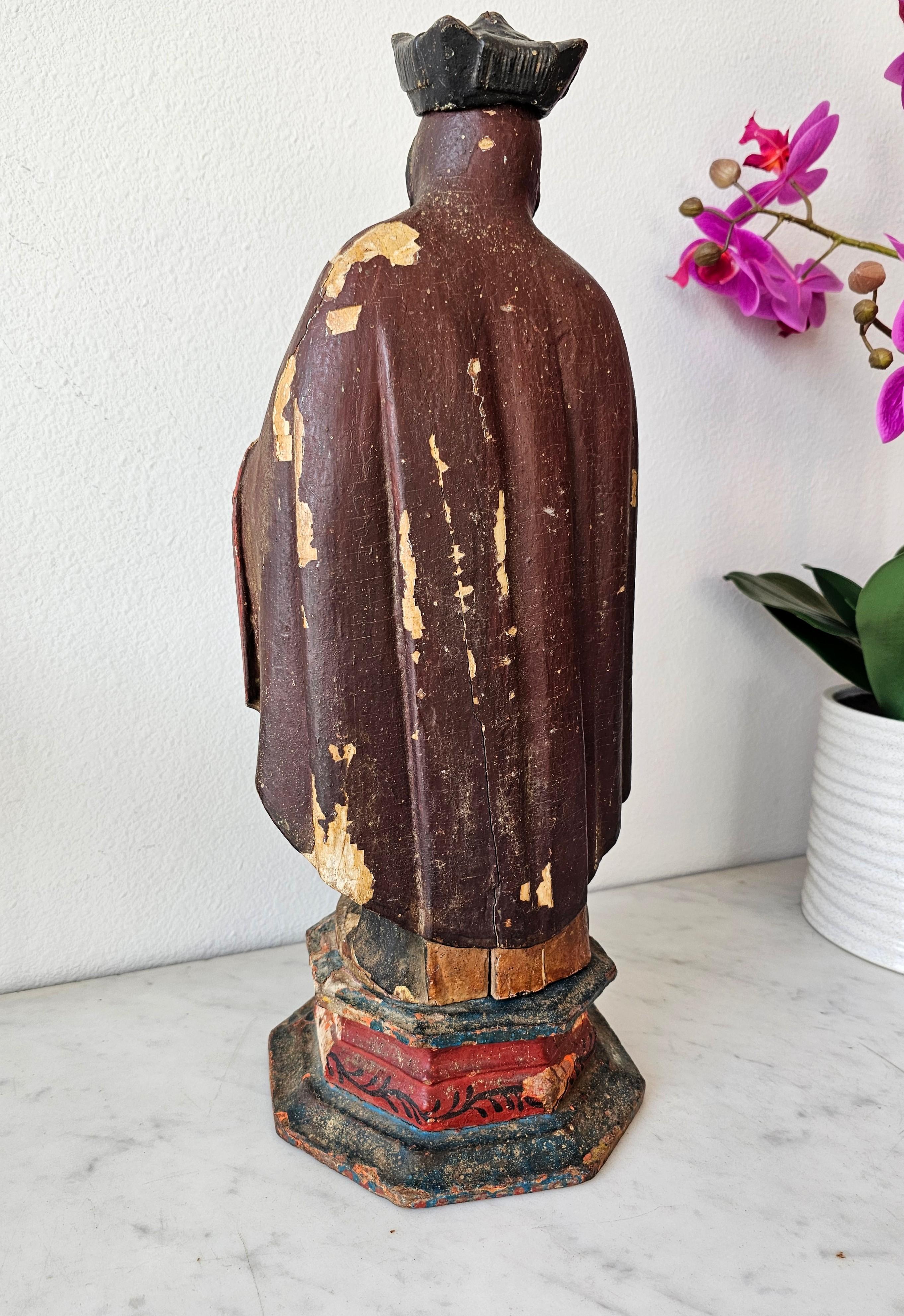 18th/19th Century Spanish Colonial Carved Polychrome Wood Santo Altar Sculpture For Sale 6