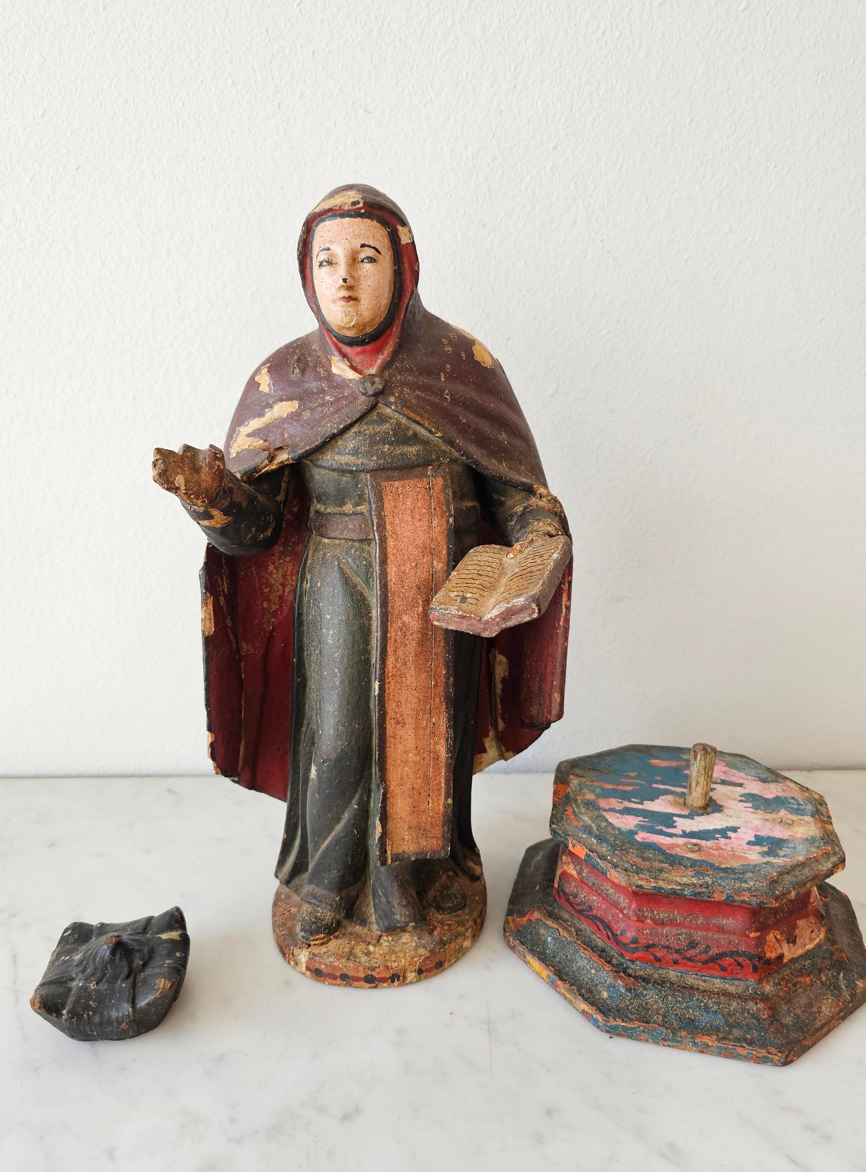 18th/19th Century Spanish Colonial Carved Polychrome Wood Santo Altar Sculpture For Sale 8