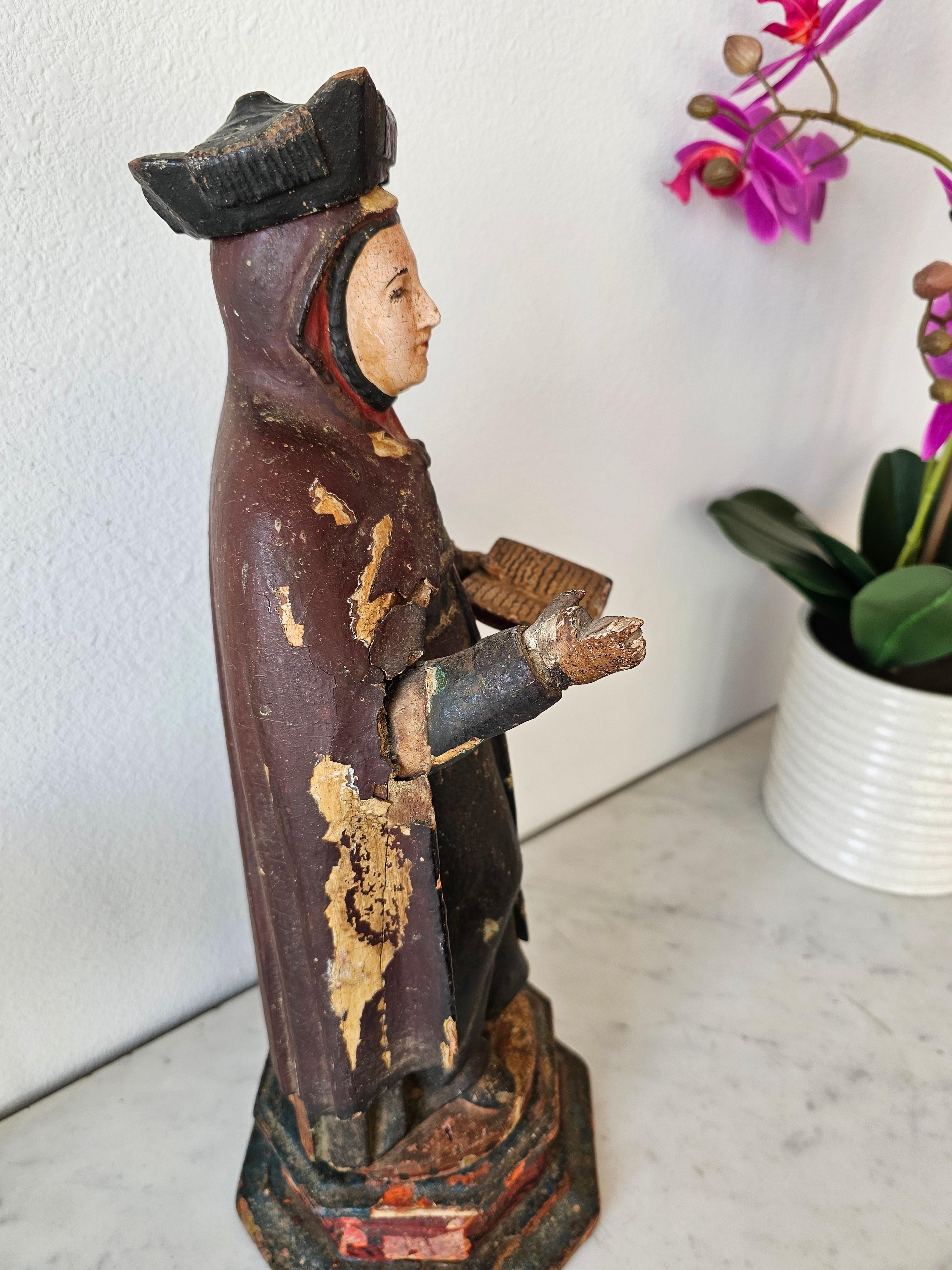 18th/19th Century Spanish Colonial Carved Polychrome Wood Santo Altar Sculpture For Sale 9