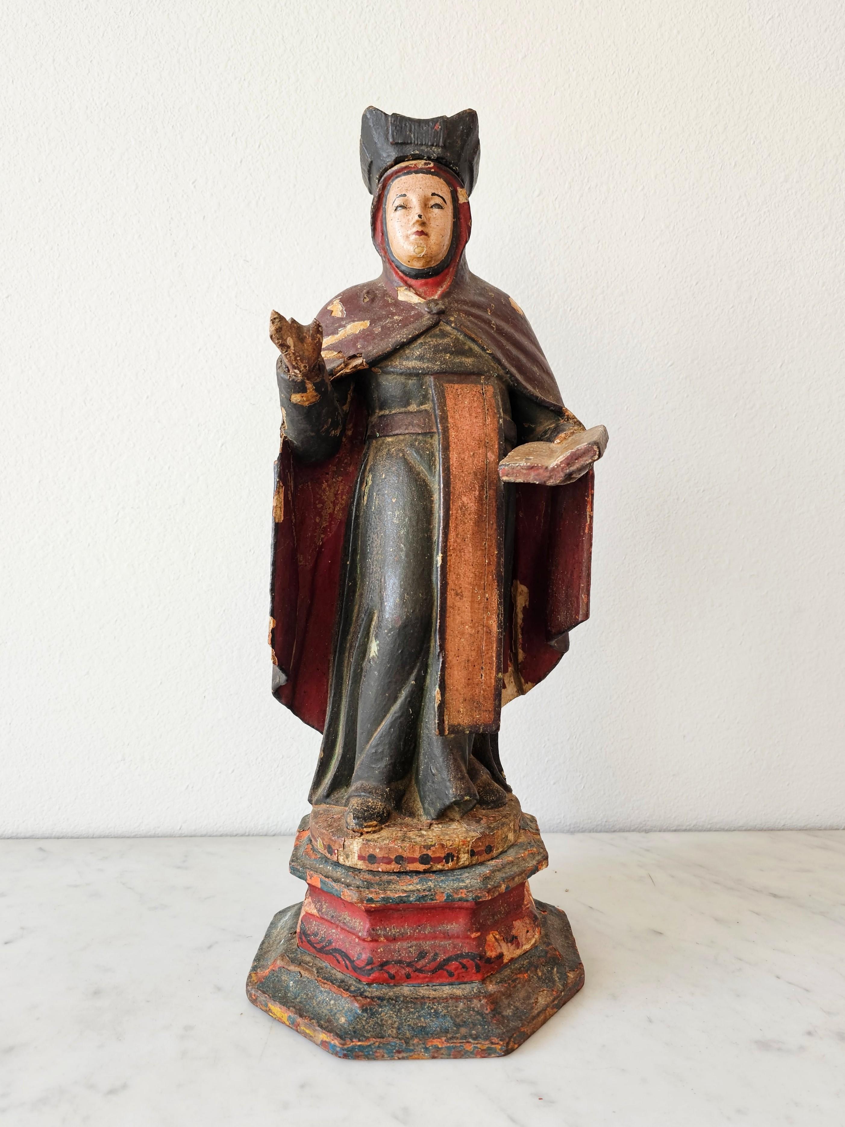 18th/19th Century Spanish Colonial Carved Polychrome Wood Santo Altar Sculpture For Sale 14