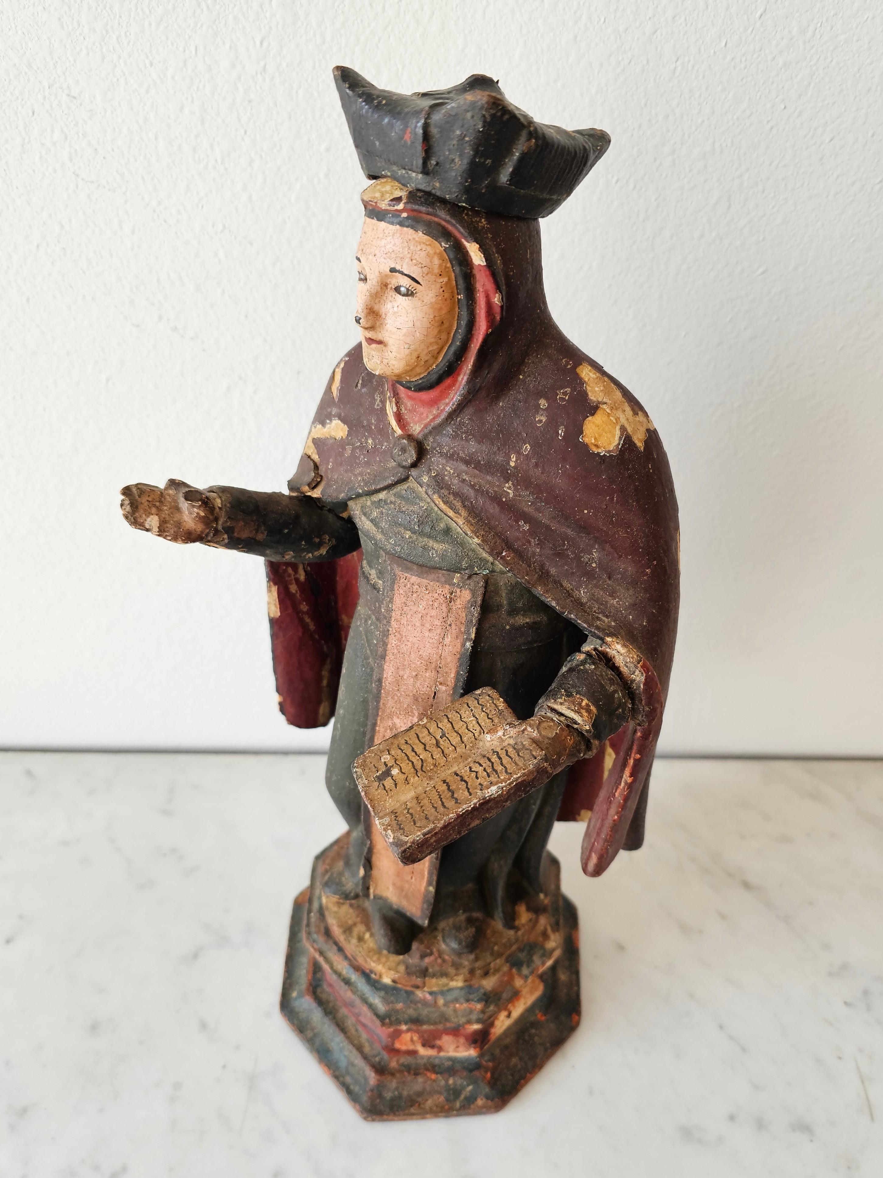 18th Century 18th/19th Century Spanish Colonial Carved Polychrome Wood Santo Altar Sculpture For Sale