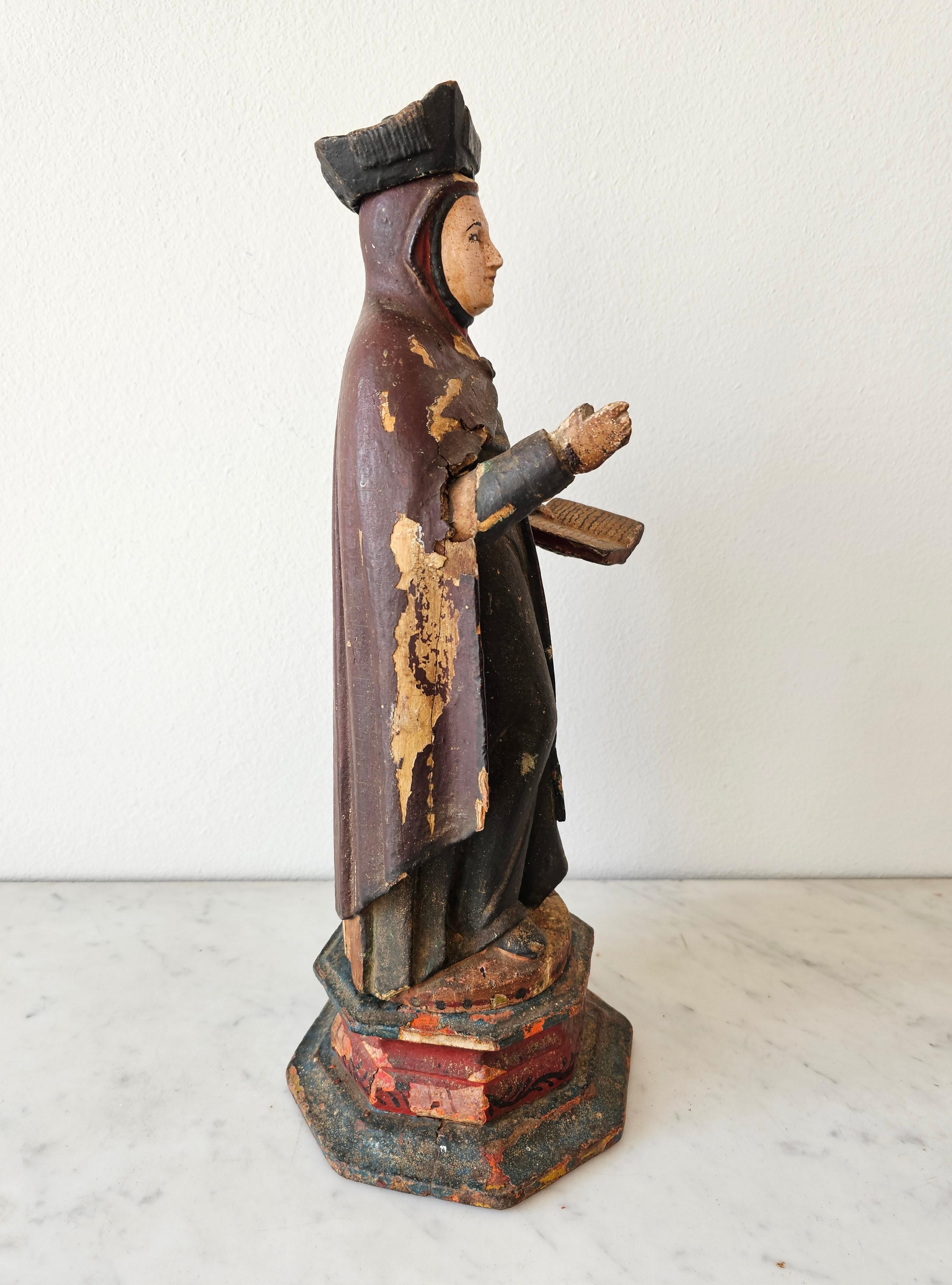 18th/19th Century Spanish Colonial Carved Polychrome Wood Santo Altar Sculpture For Sale 2