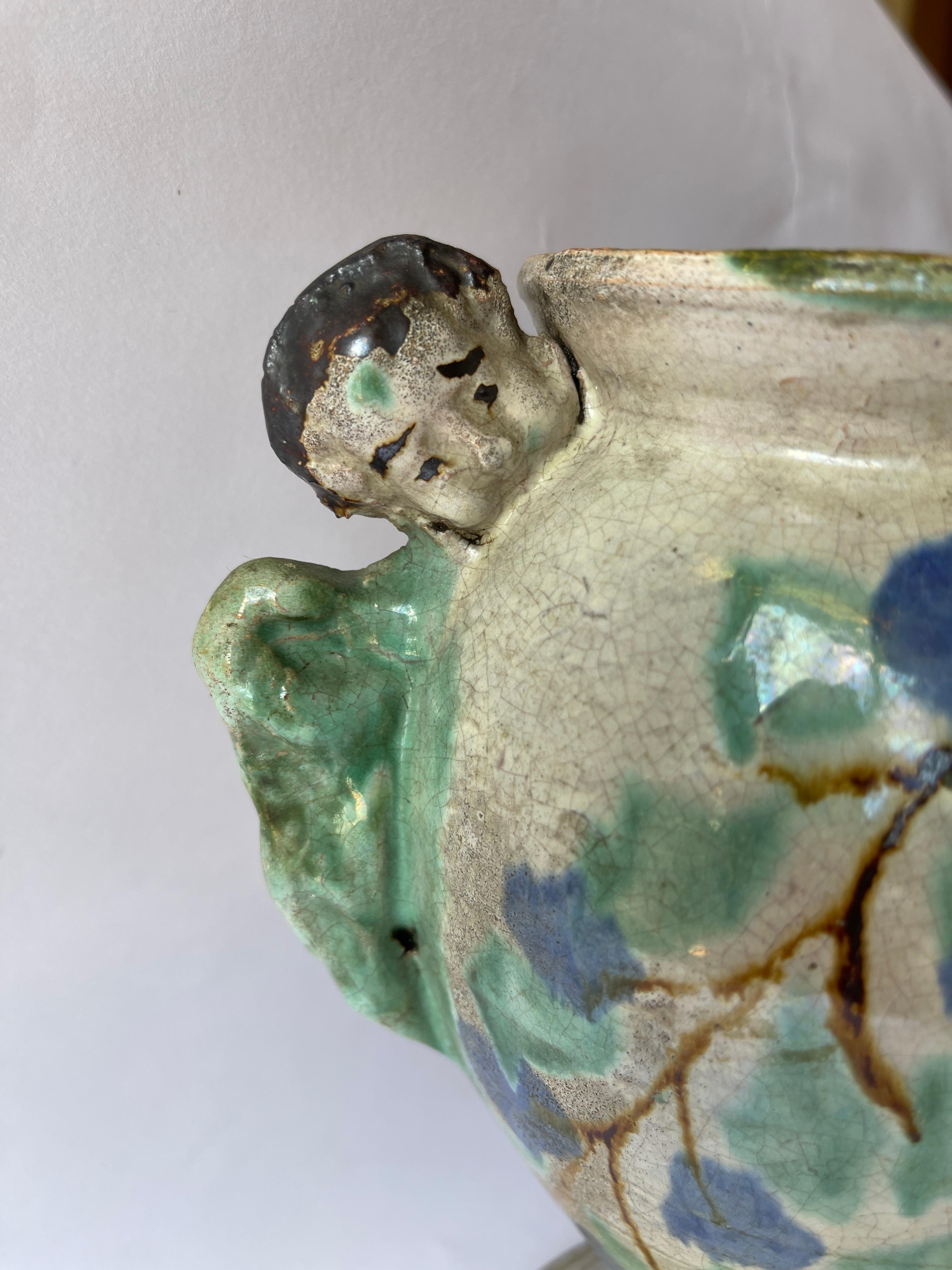 Guatemalteco Vaso Angelo in maiolica Coloni spagnola del XVIII-XIX secolo in vendita