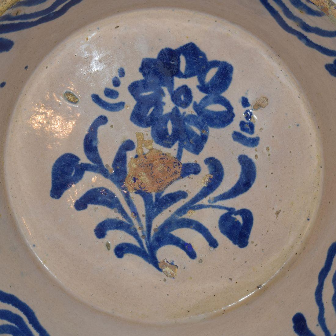 Beautiful weathered piece of pottery from the South of Spain. Amazing blue decoration
Spain circa 1750-1850
Good but weathered condition