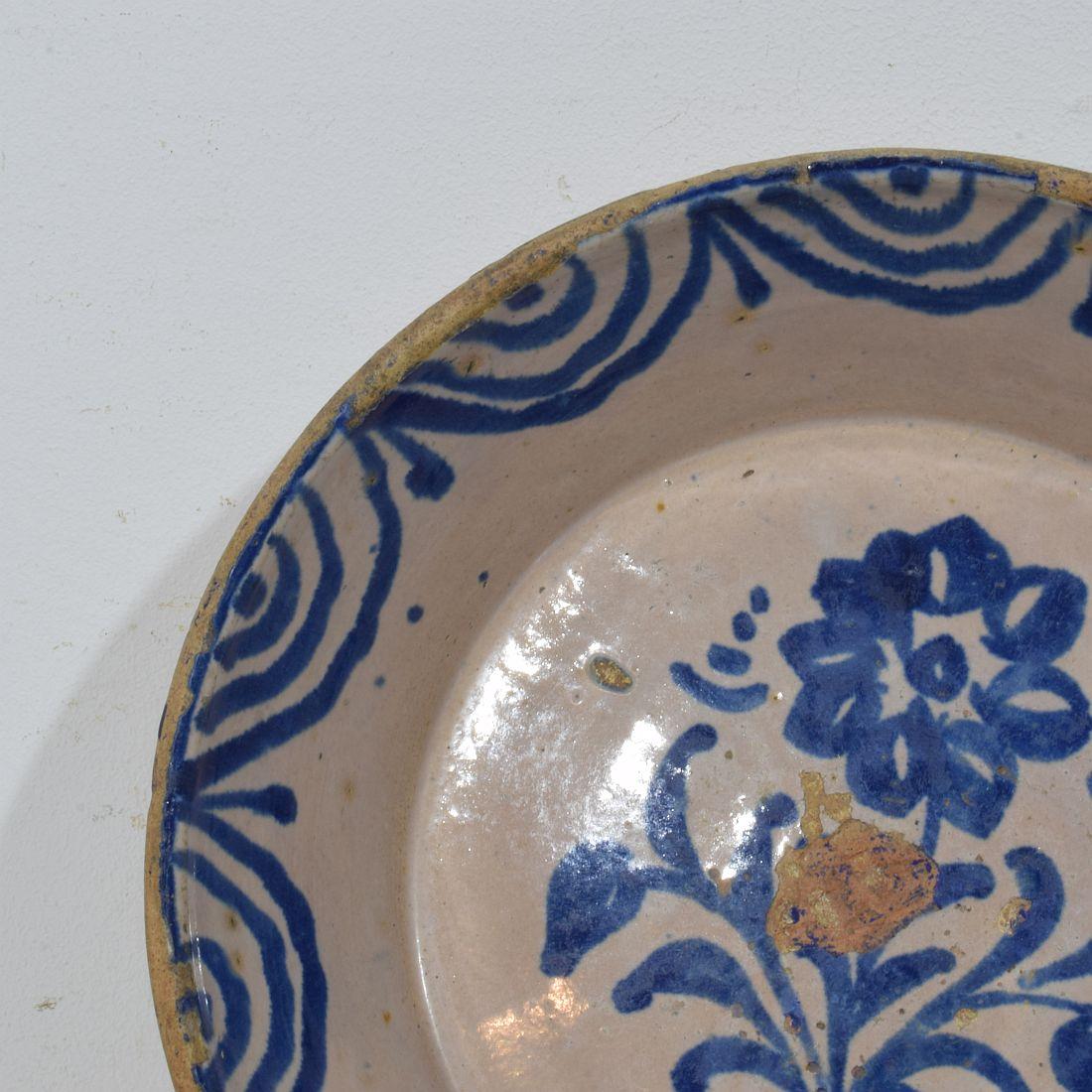 Rustic 18th/ 19th Century Spanish Glazed Terracotta Bowl For Sale