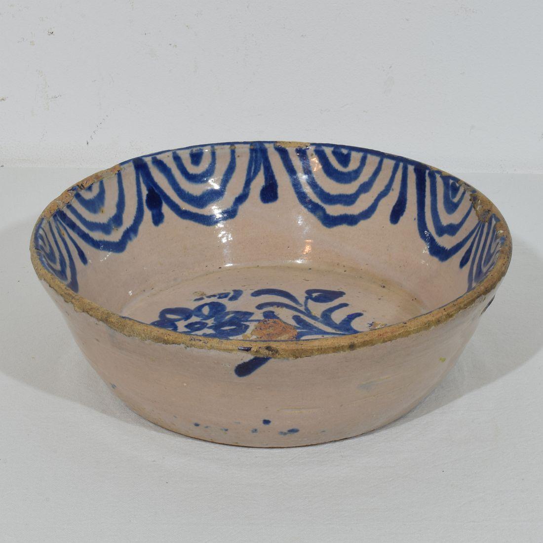 18th/ 19th Century Spanish Glazed Terracotta Bowl For Sale 4