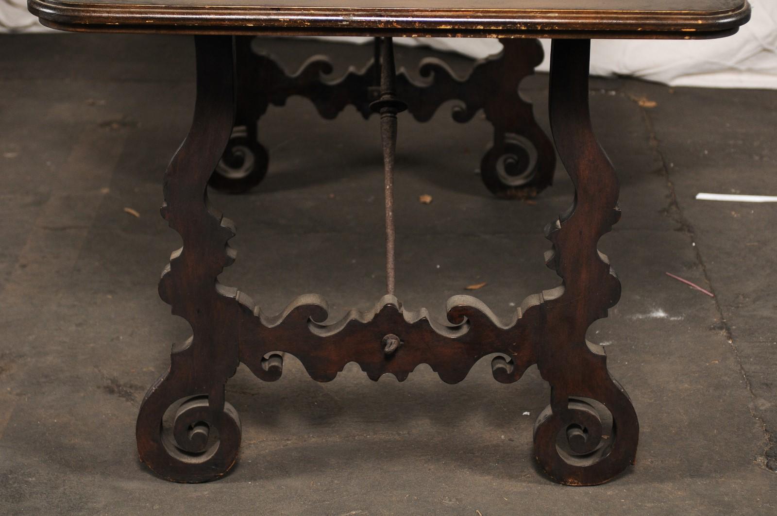 18th-19th Century Spanish Trestle Table with Iron Stretcher For Sale 3