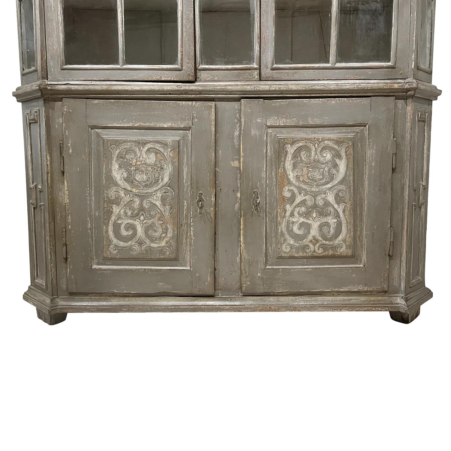 18th-19th Century Swedish Baroque Pinewood, Glass Bookcase, Antique Showcase For Sale 4