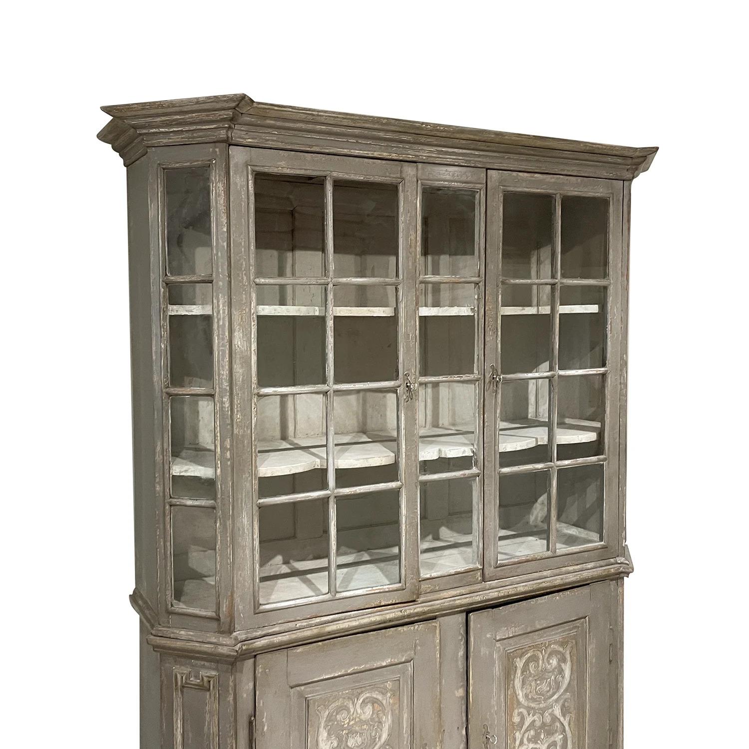 18th-19th Century Swedish Baroque Pinewood, Glass Bookcase, Antique Showcase For Sale 5