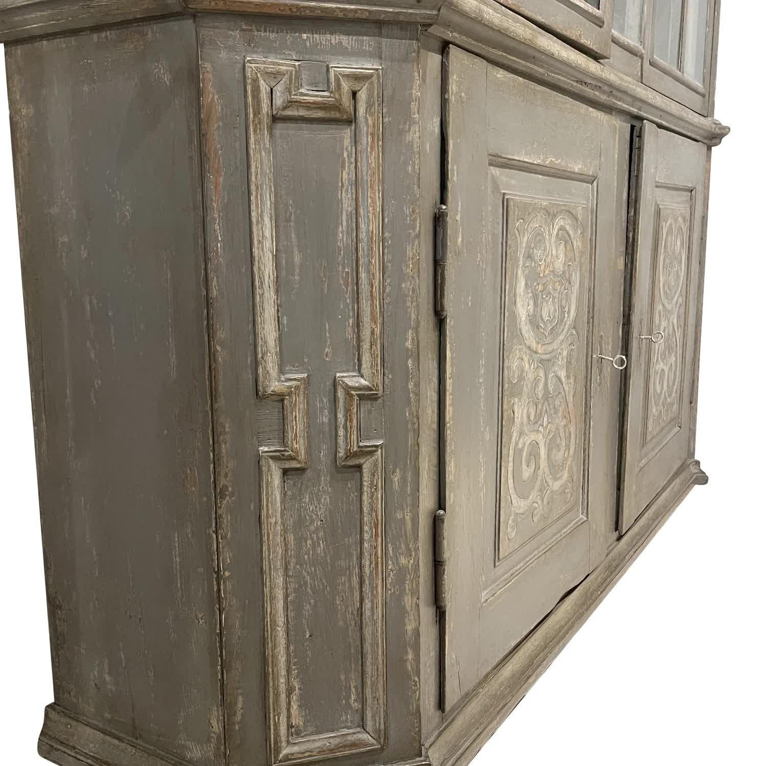 Schwedisches Barock-Bücherregal aus Kiefernholz, Glas-Bücherregal, Antik-Schrank, 18.-19. Jahrhundert im Angebot 11