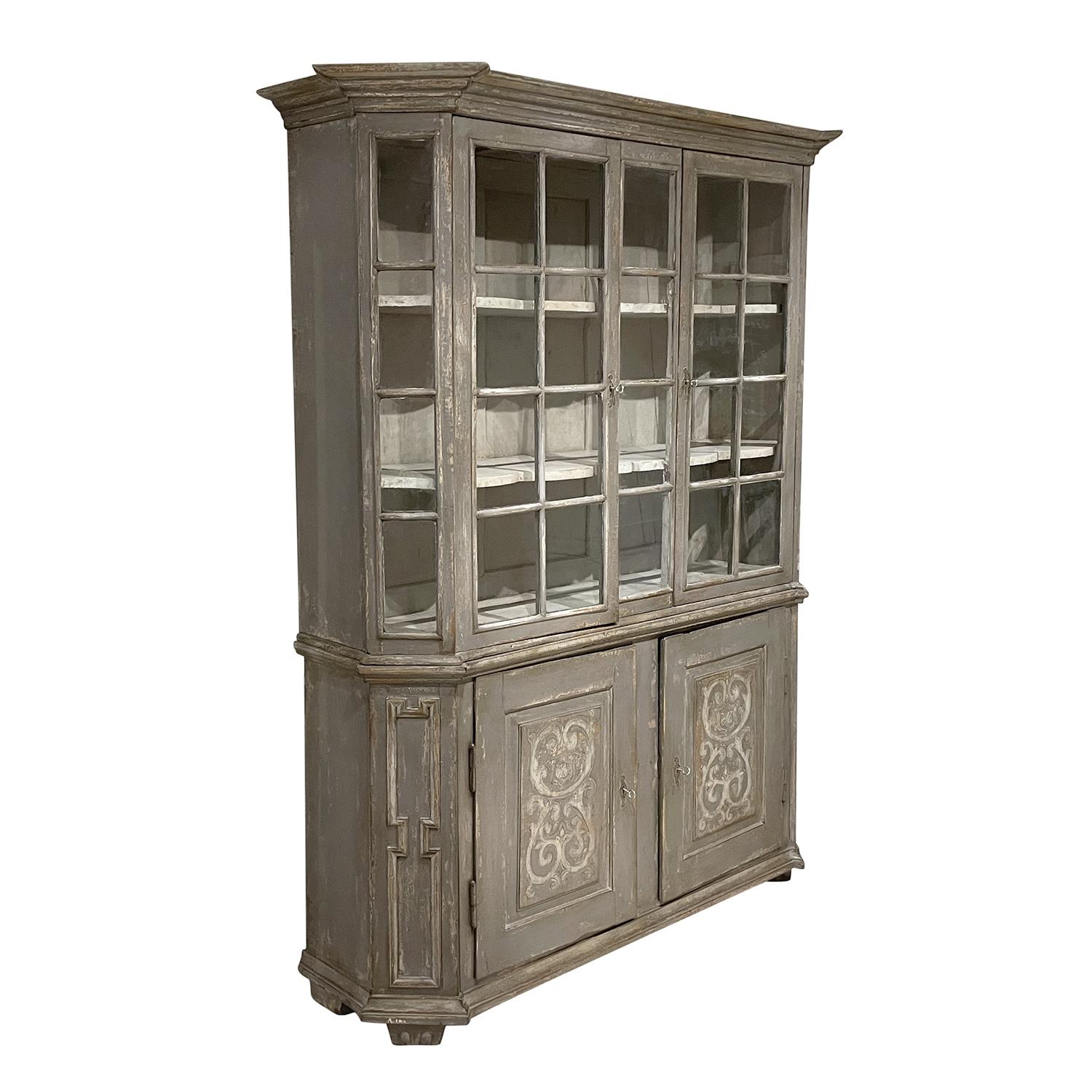 18th-19th Century Swedish Baroque Pinewood, Glass Bookcase, Antique Showcase In Good Condition For Sale In West Palm Beach, FL
