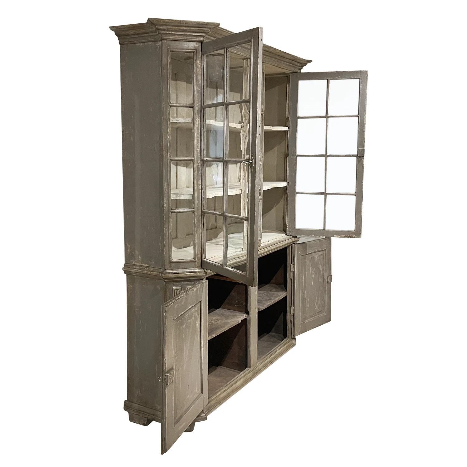 Metal 18th-19th Century Swedish Baroque Pinewood, Glass Bookcase, Antique Showcase For Sale