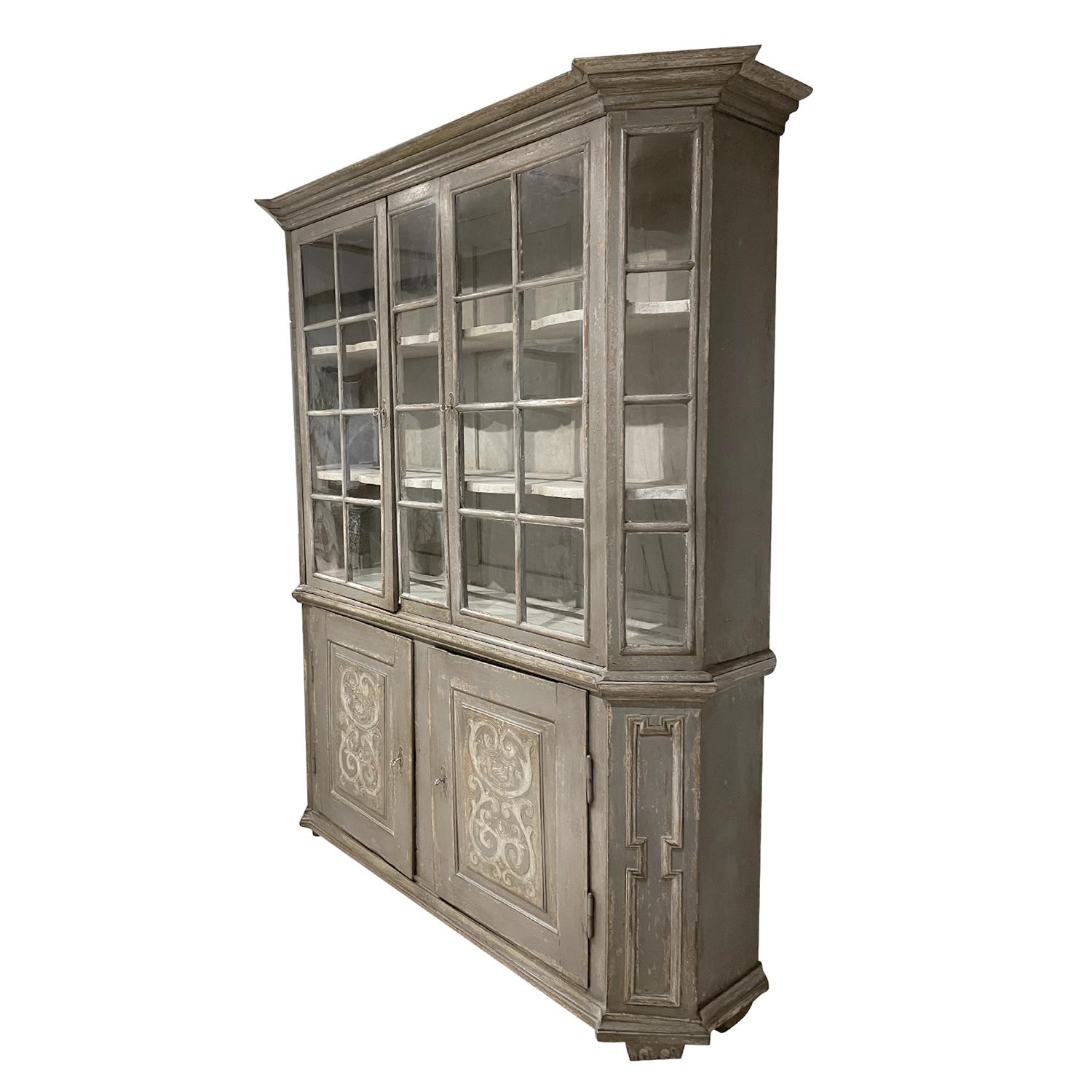 18th-19th Century Swedish Baroque Pinewood, Glass Bookcase, Antique Showcase For Sale 1
