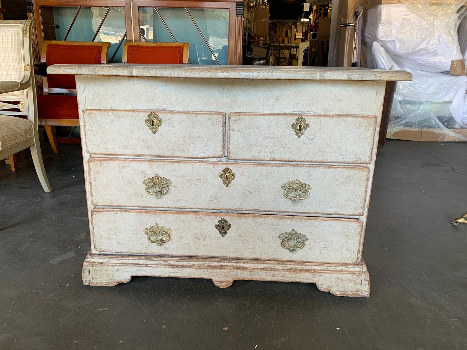 18th-19th century Swedish Rococo style painted chest with scallop edge top
Four drawers.