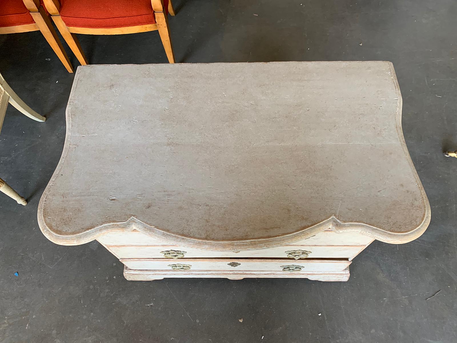 Wood 18th-19th Century Swedish Rococo Style Painted Chest with Scallop Edge Top