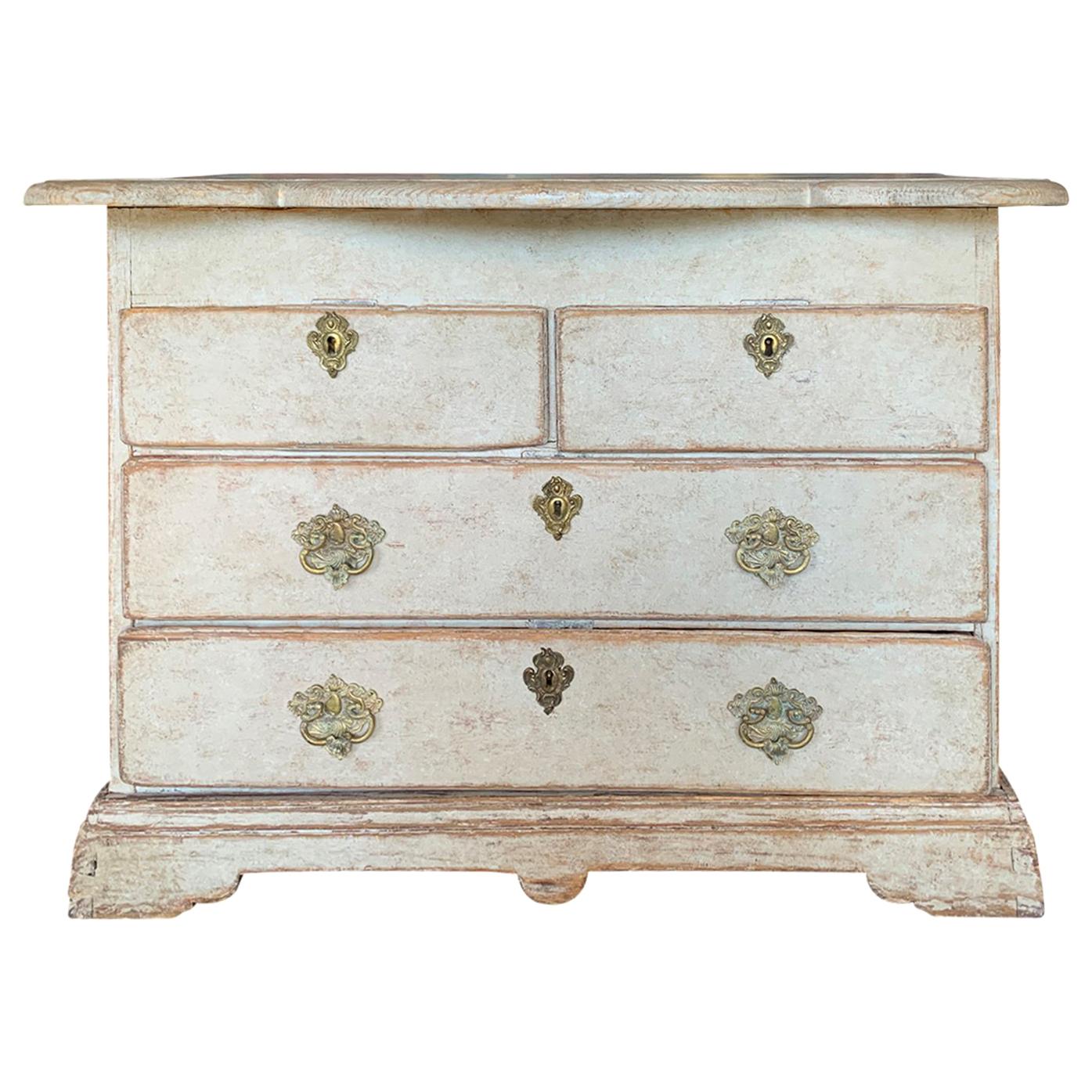 18th-19th Century Swedish Rococo Style Painted Chest with Scallop Edge Top