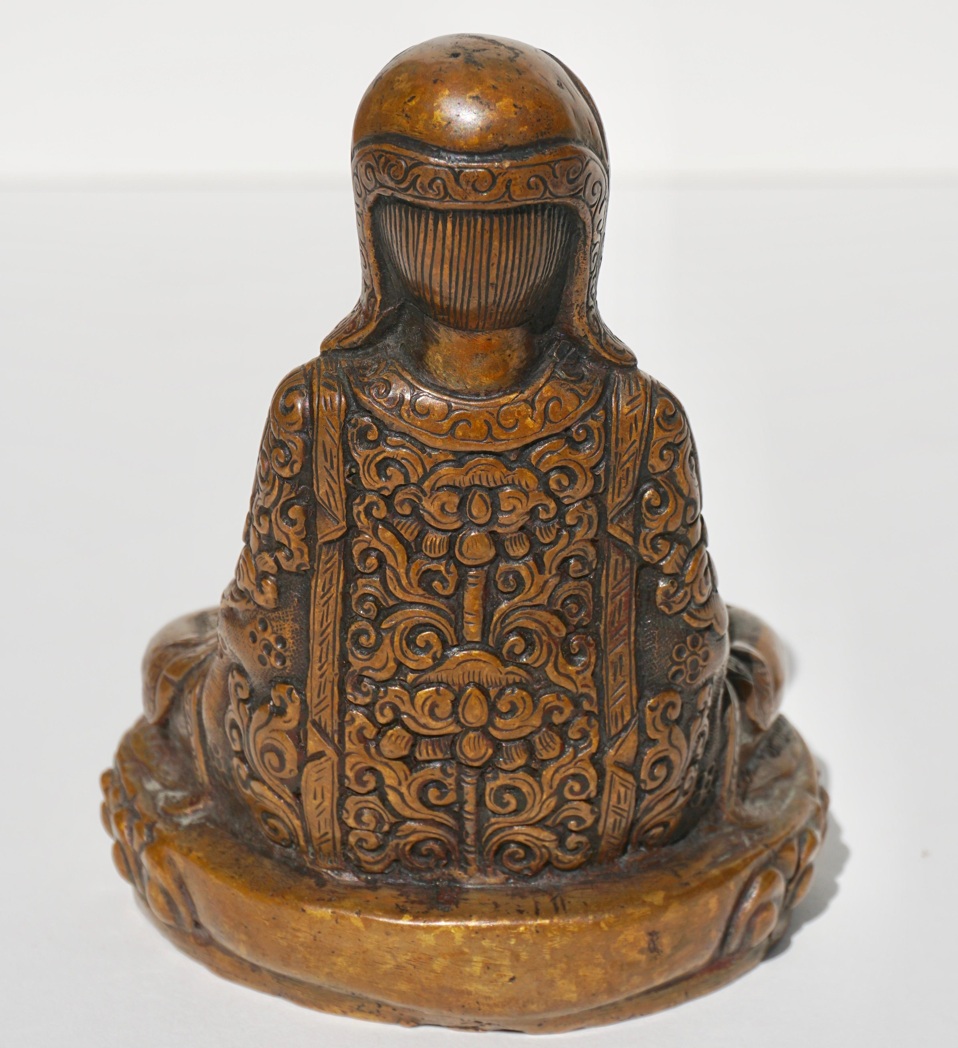 18th- 19th Century Tibetan Copper Alloy Bronze Lama Buddha with Silver Inlay 4