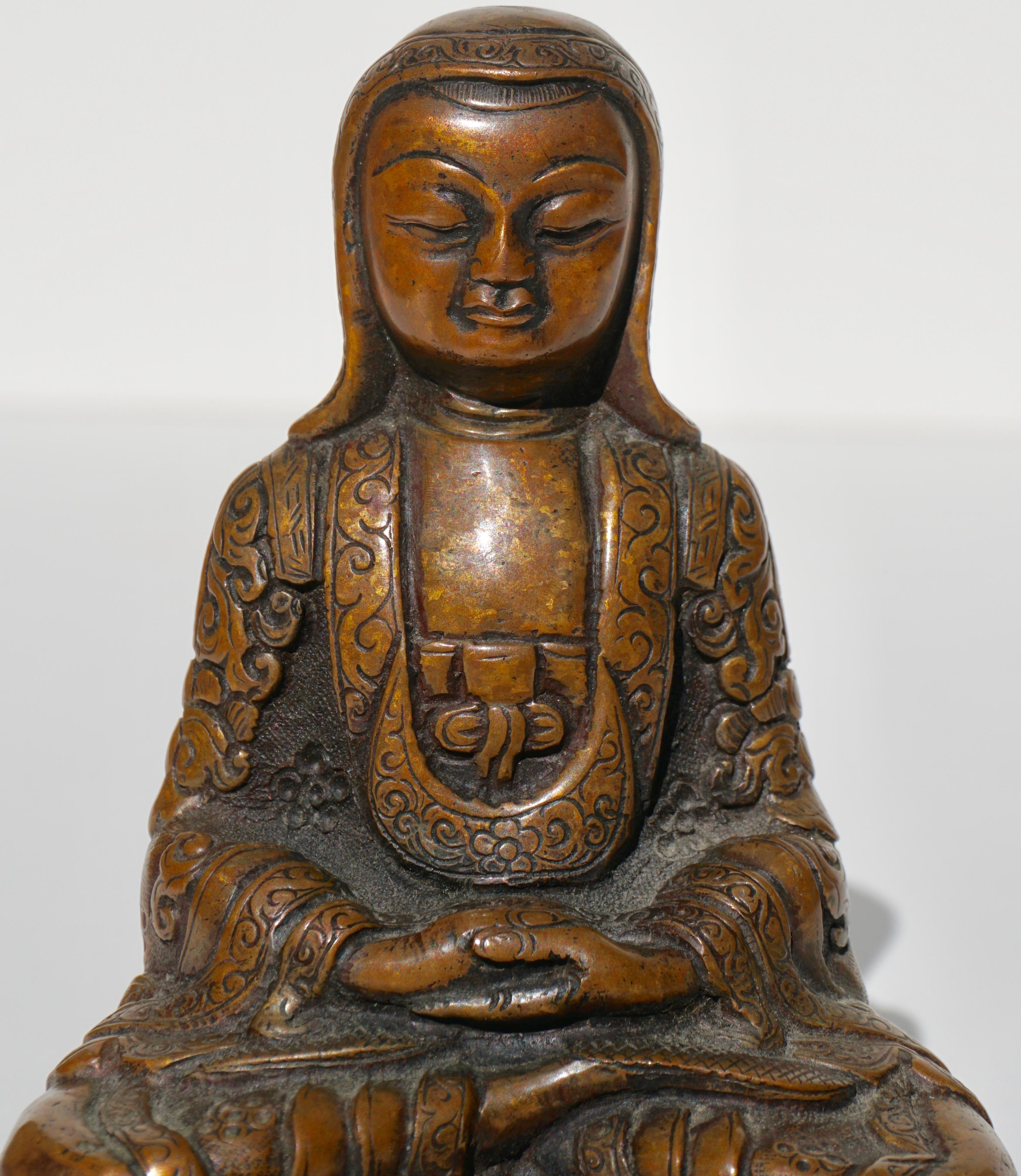 18th Century and Earlier 18th- 19th Century Tibetan Copper Alloy Bronze Lama Buddha with Silver Inlay