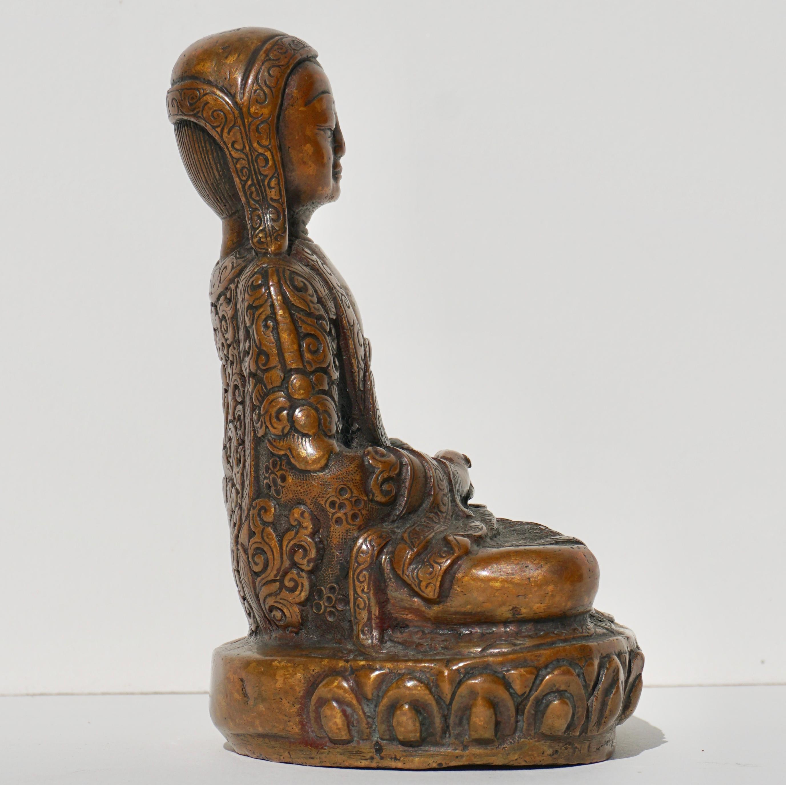 18th- 19th Century Tibetan Copper Alloy Bronze Lama Buddha with Silver Inlay 1