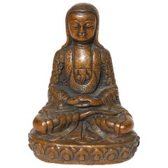 18th- 19th Century Tibetan Copper Alloy Bronze Lama Buddha with Silver Inlay