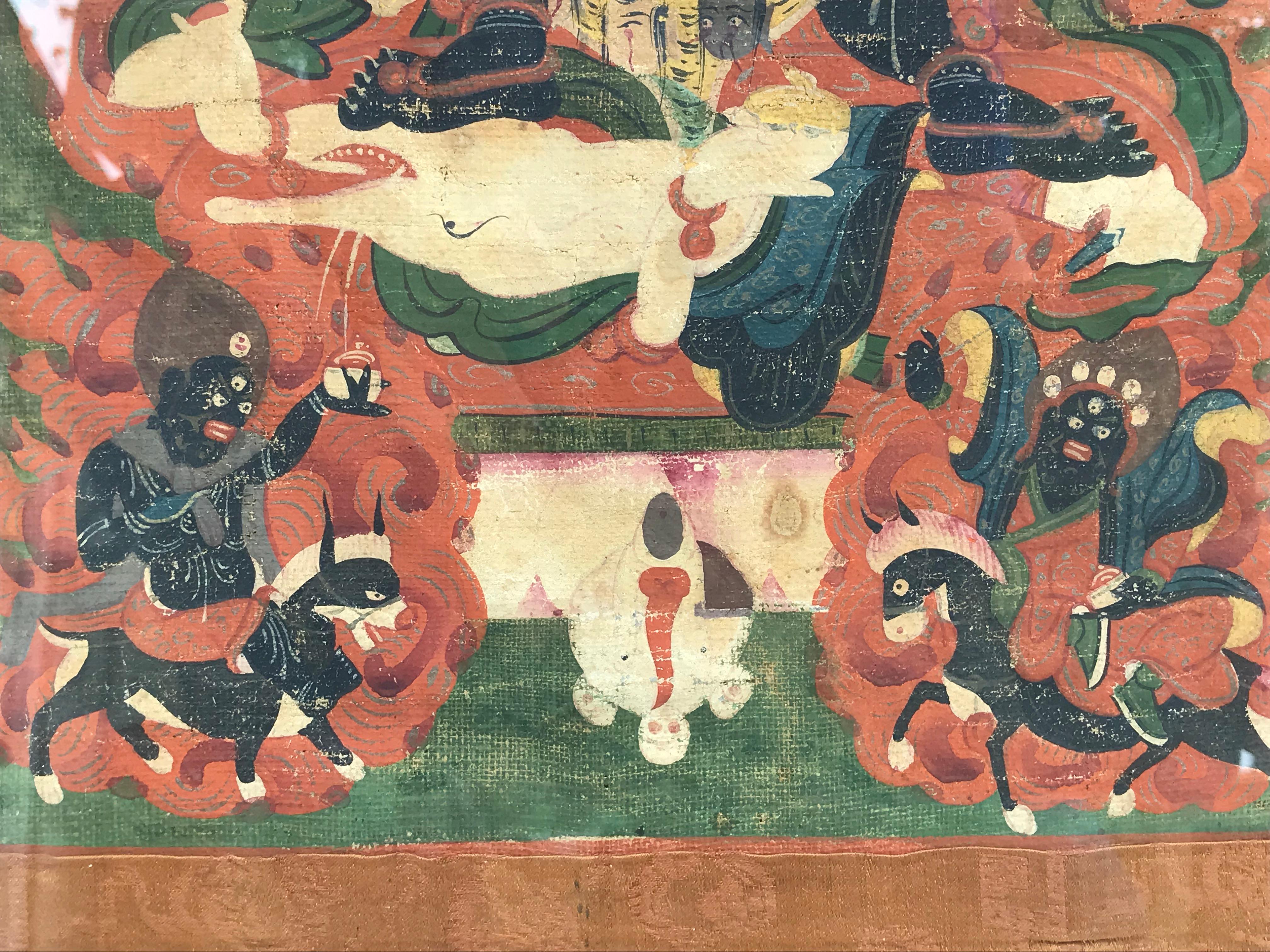 Paint 18th-19th Century Tibetan Thanka  For Sale