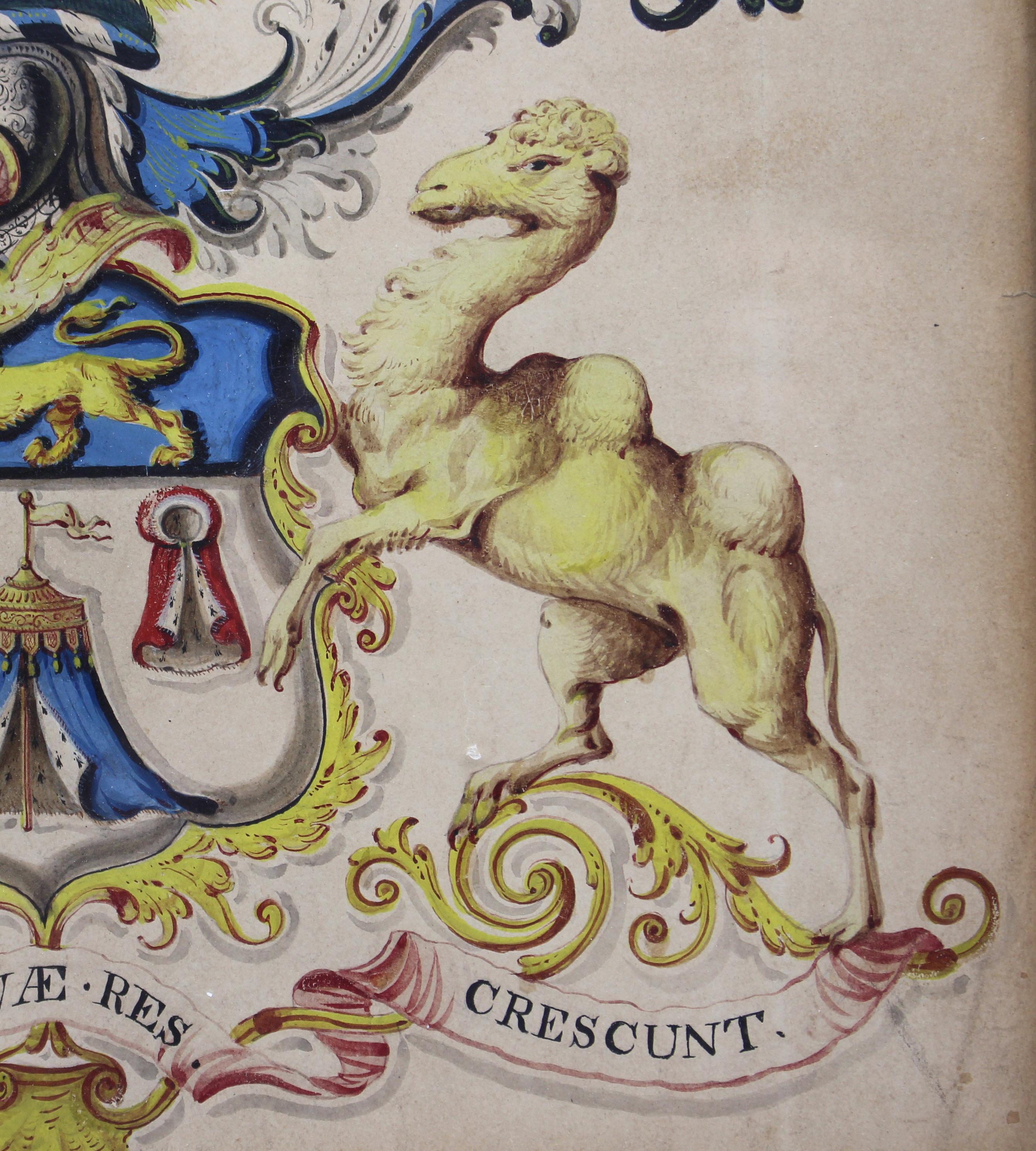 Aquarellmantel der Wappen des Unternehmens Merchant Taylors aus dem 18. bis 19. Jahrhundert (Ahornholz) im Angebot