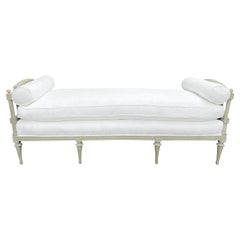 18th-19th Century White Swedish Gustavian Pinewood Daybed, Antique Sofa Bench