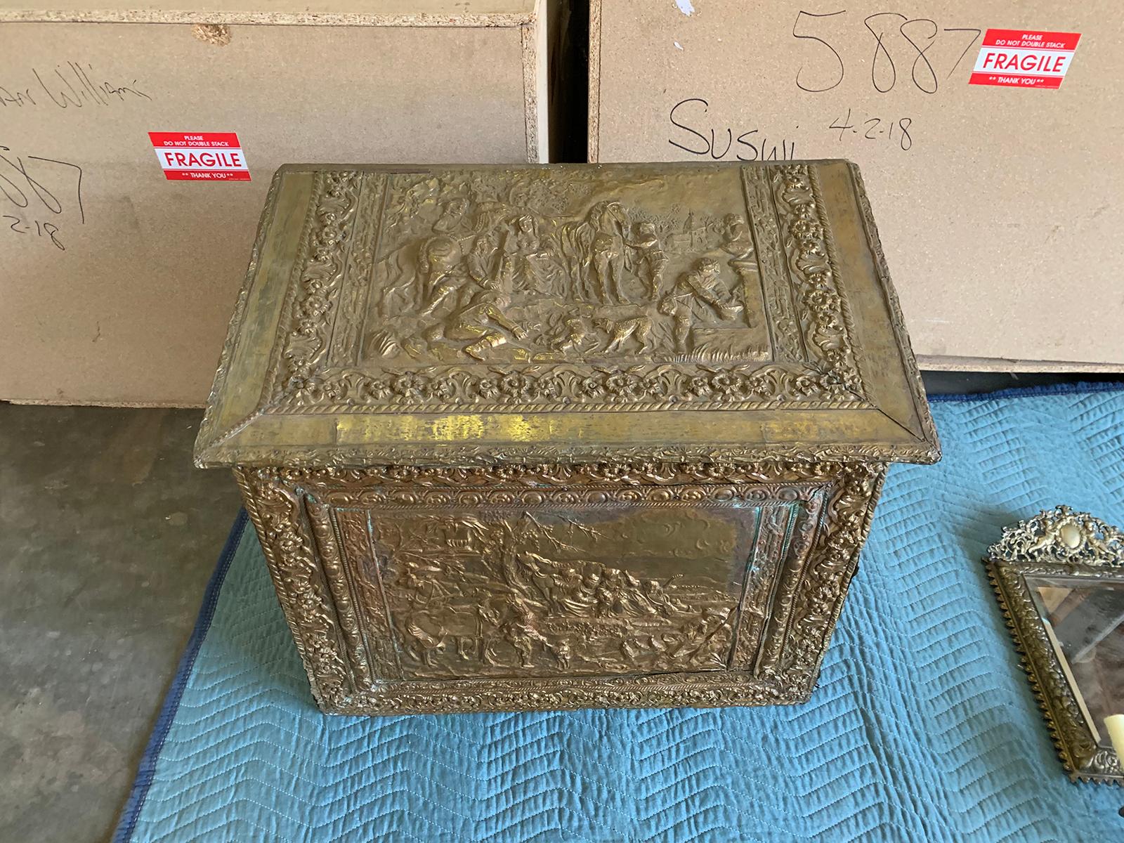 18th-19th Century Wooden Box with Brass Repoussé For Sale 8