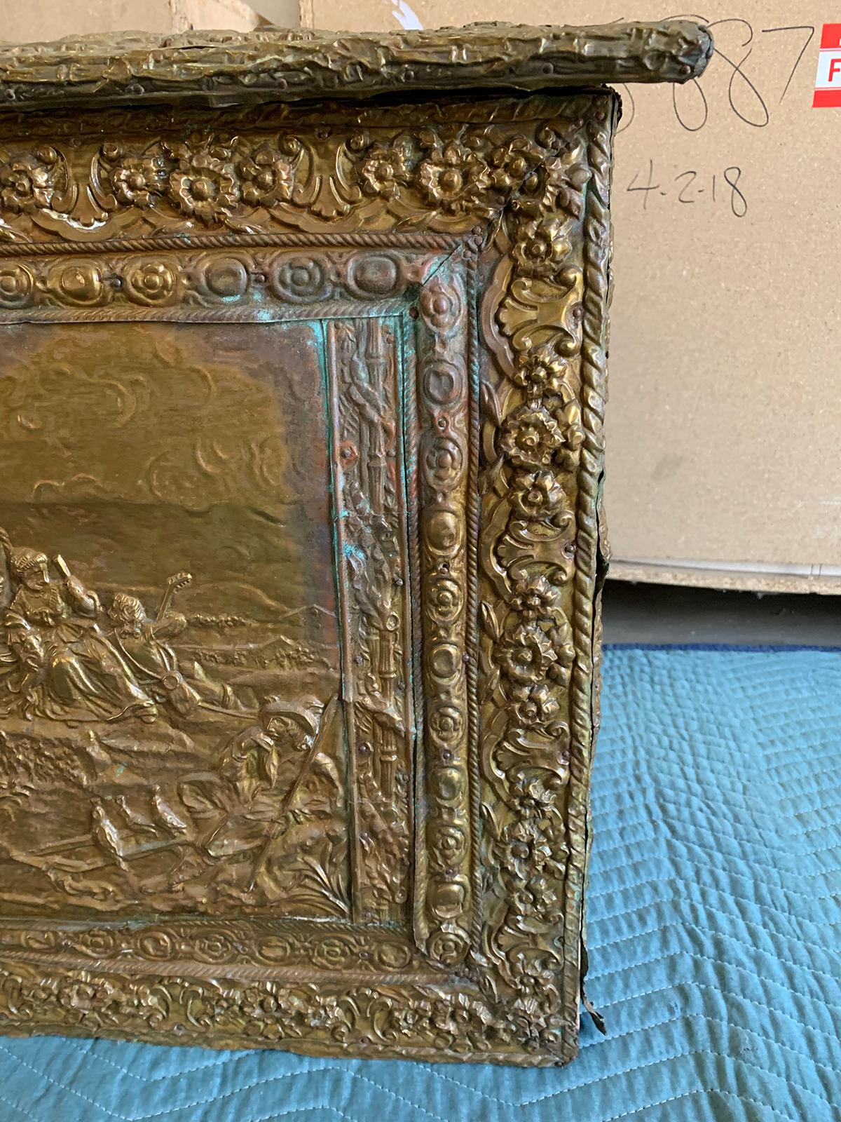 18th-19th Century Wooden Box with Brass Repoussé For Sale 11