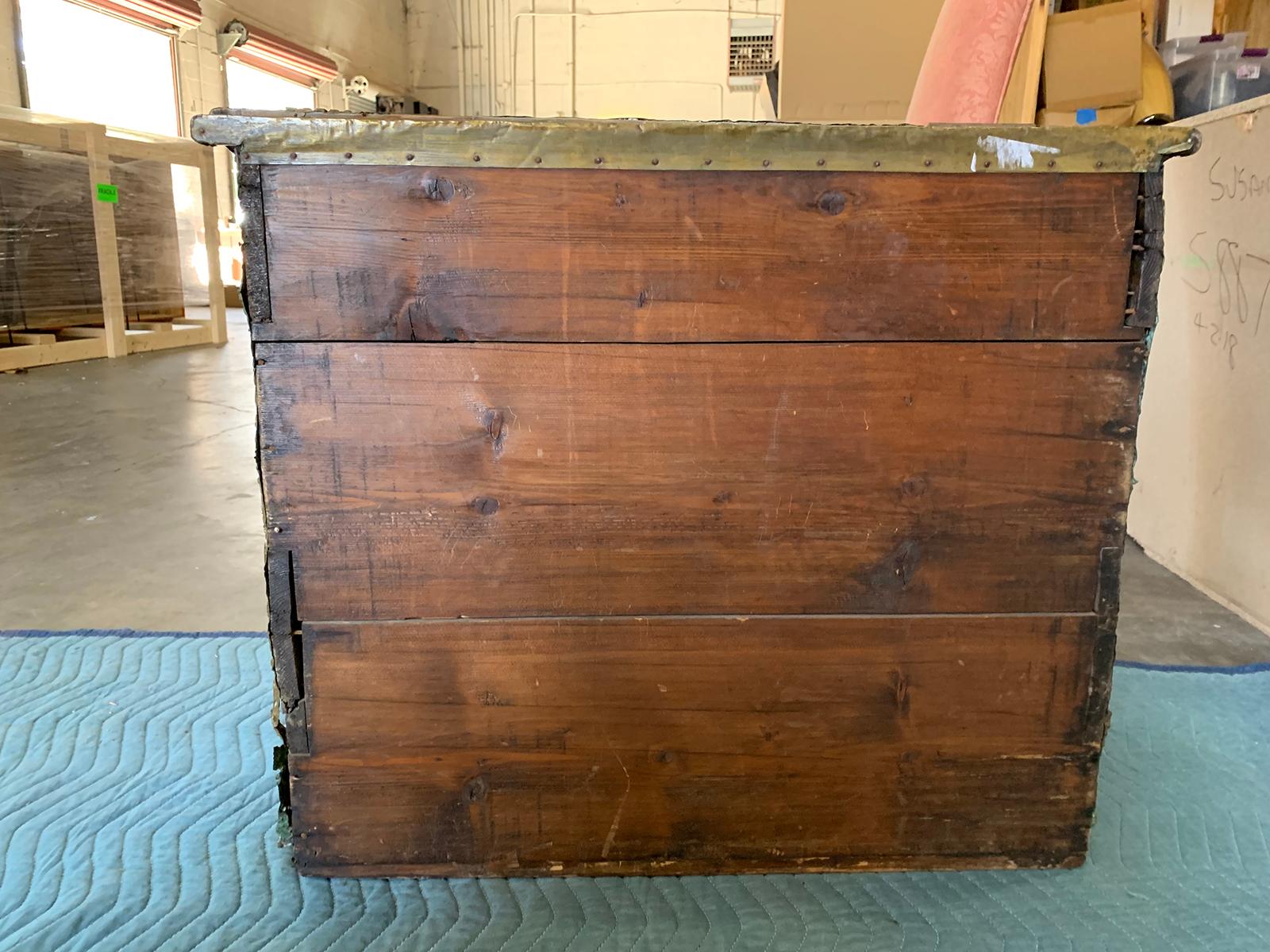 18th-19th Century Wooden Box with Brass Repoussé In Good Condition For Sale In Atlanta, GA